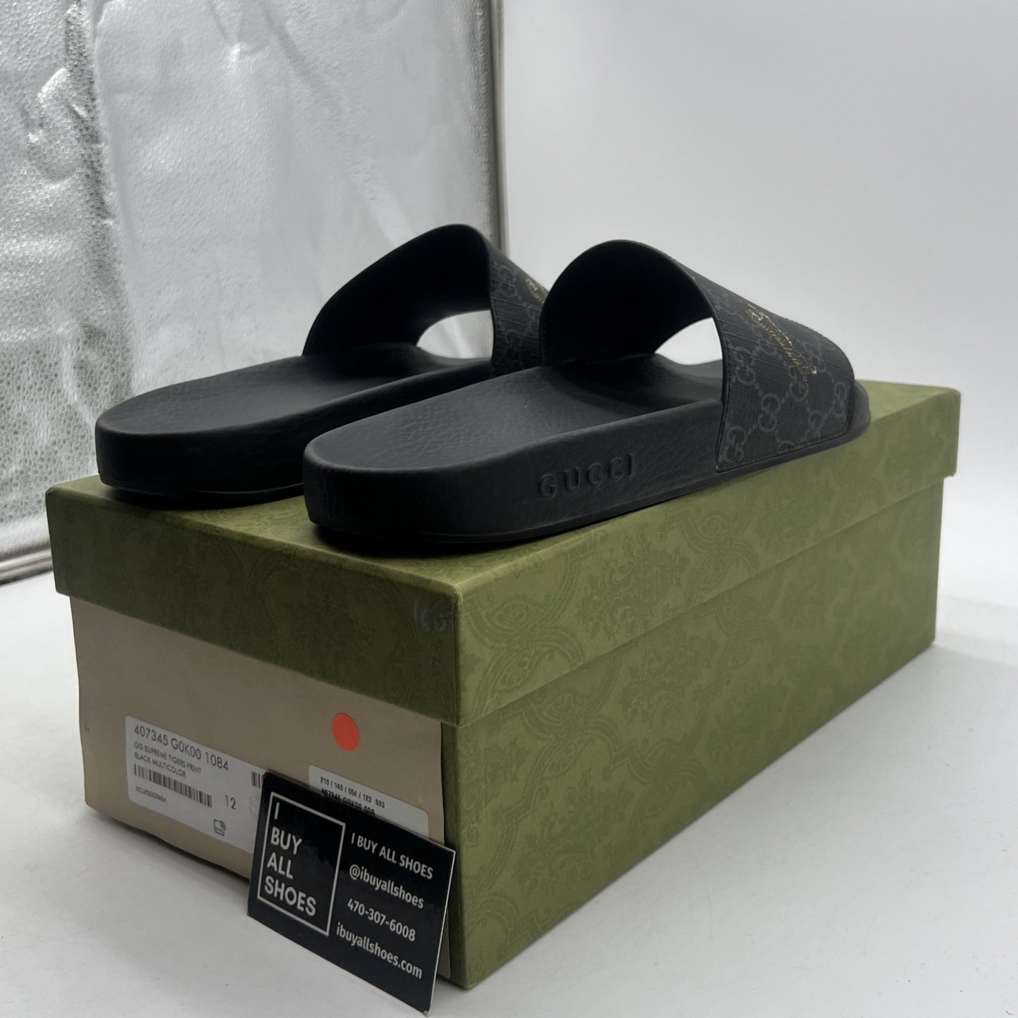 Size 12G - GUCCI MEN'S GG SUPREME TIGERS SLIDES SANDAL GUCCI