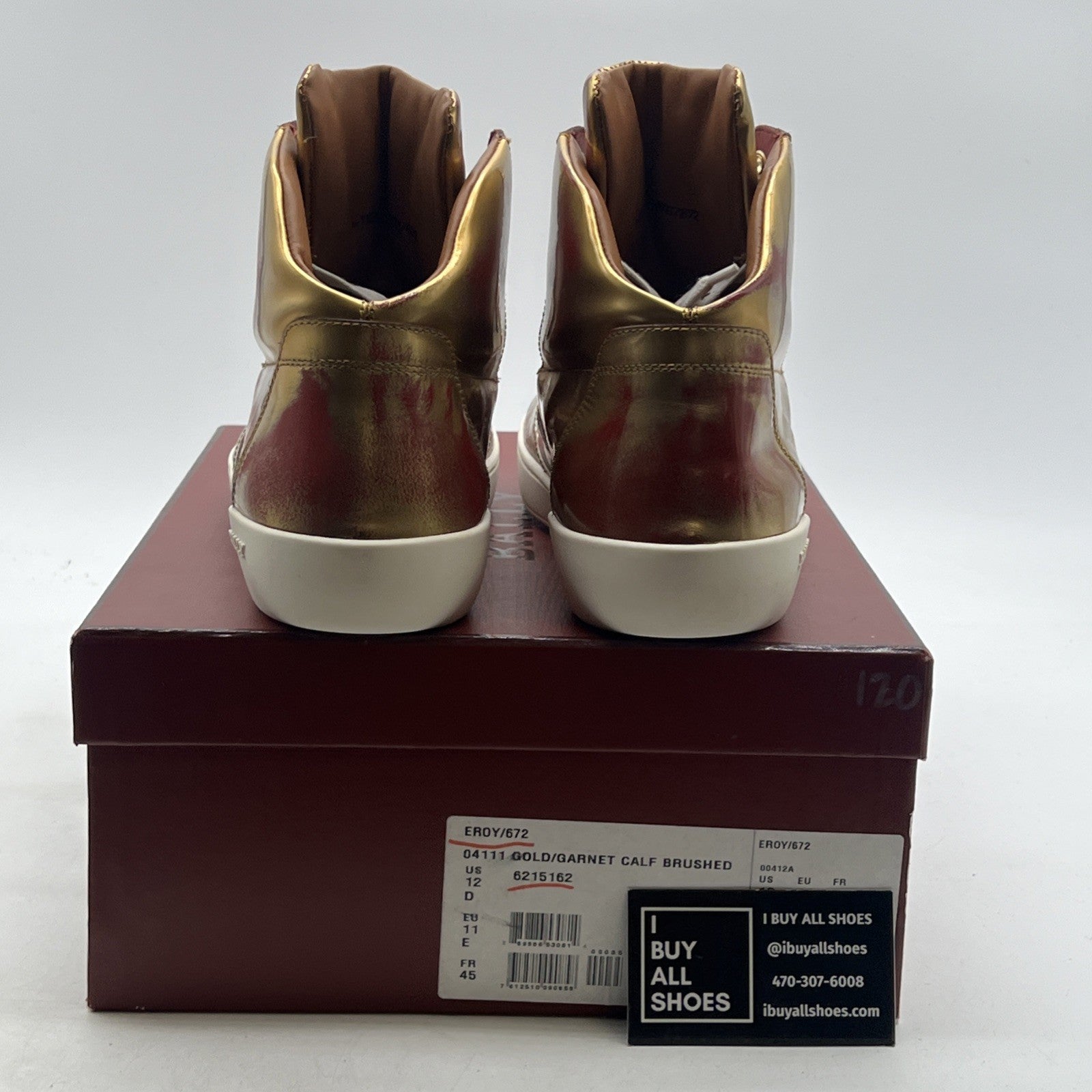 Size 12D - Bally Mens Eroy Red / Gold Patten Leather High Tops Sneakers