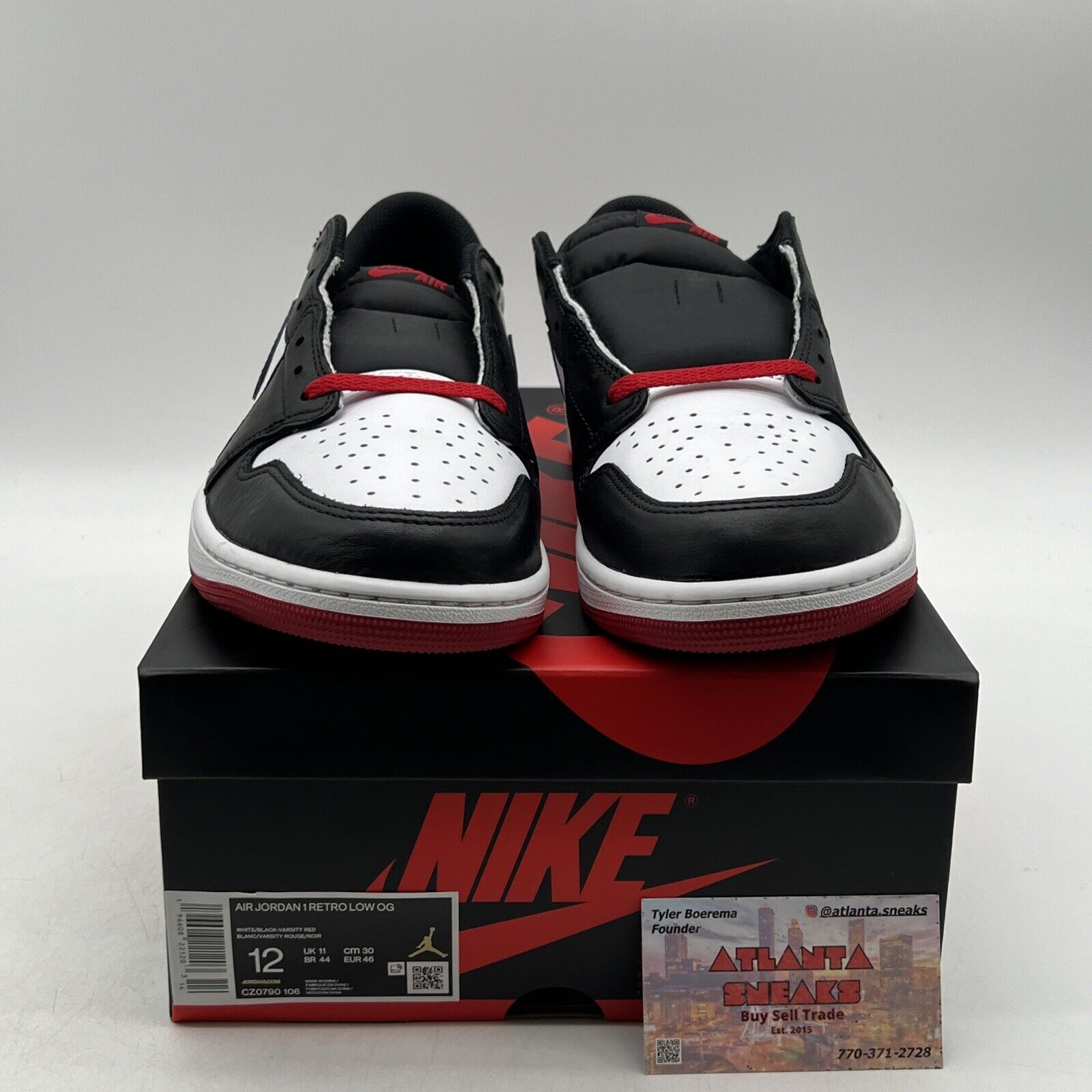 Size 12 - Air Jordan 1 Retro OG Low Black Toe Leather Red White  (CZ0790-106)