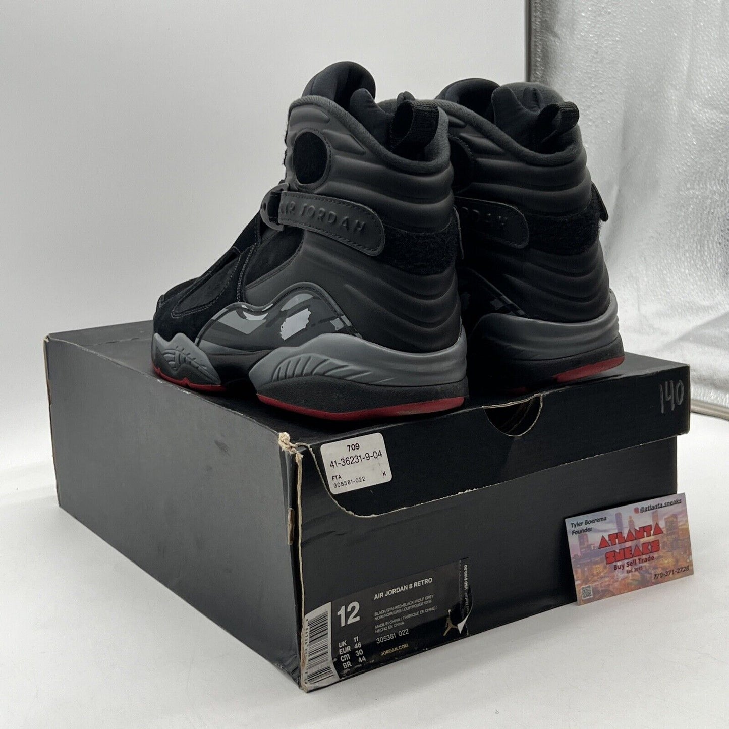 Size 12 - Air Jordan 8 Retro Bred Black Grey Suede Red (305381-022)