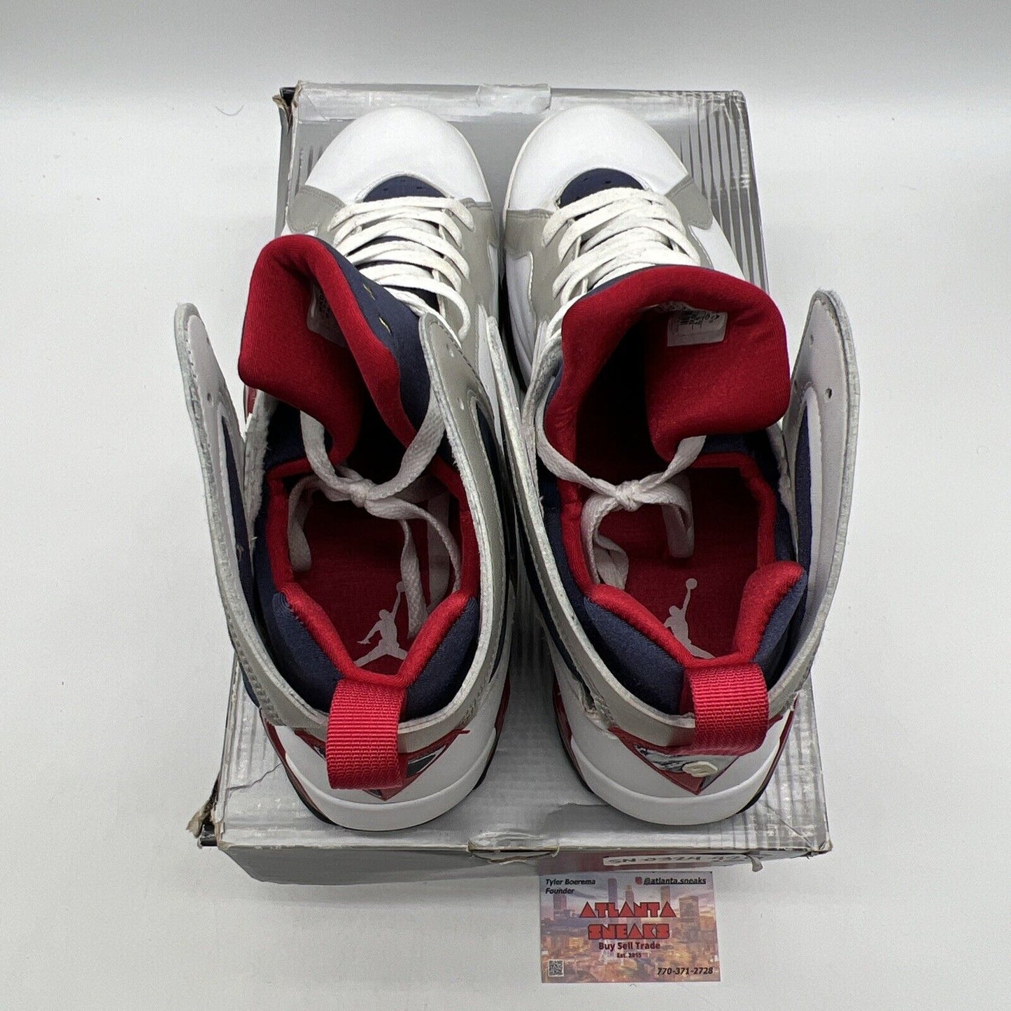 Size 13 - Air Jordan 7 Retro 2004 Olympic White Navy Red (304775-171)