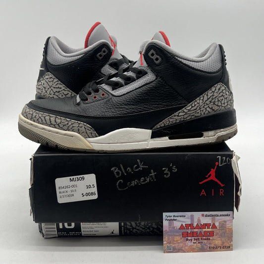 Size 10.5 - Jordan 3 Retro OG Mid Black Cement Grey White Leather (854262-001)