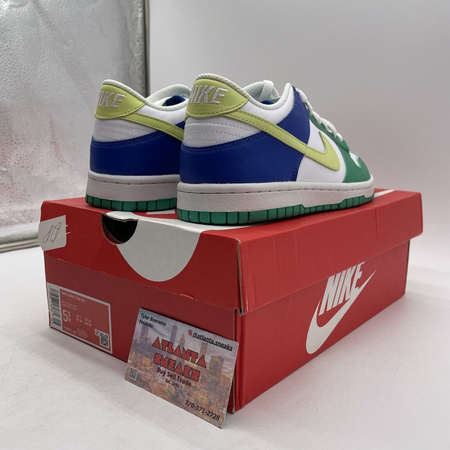 Size 5.5Y (GS) - Nike Dunk Low Stadium Green Royal 2023 Leather (FN6973-100)