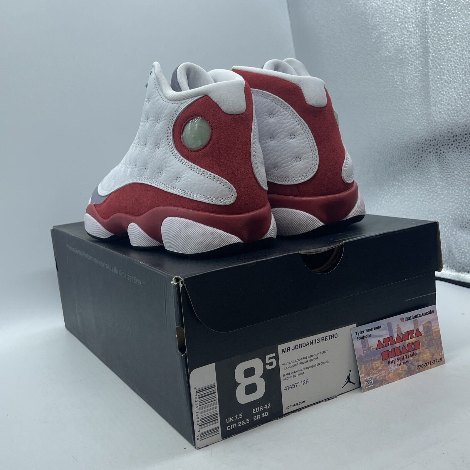 Size 8.5 - Air Jordan 13 Retro 2014 Grey Toe White Red Suede (414571-126)