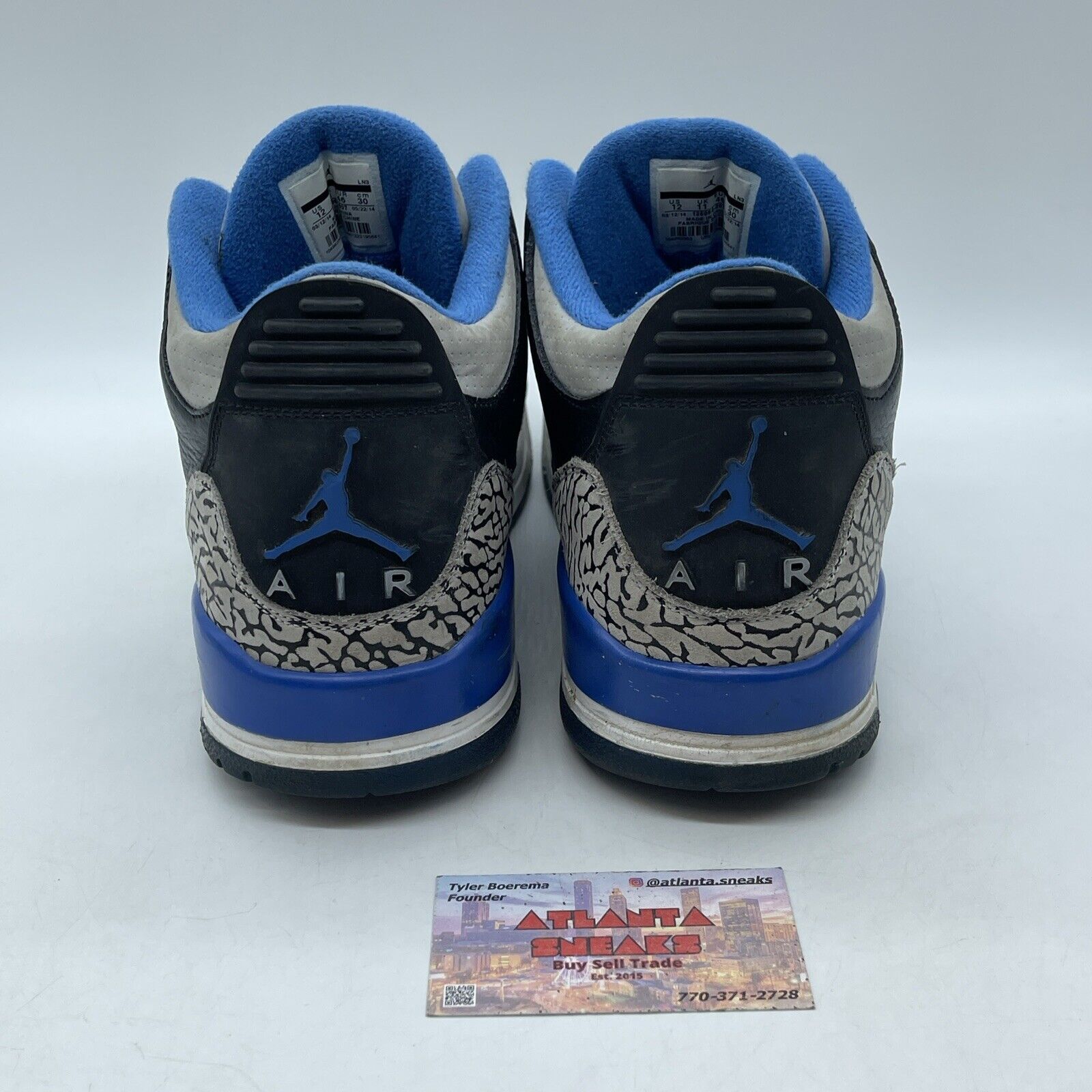 Size 12 - Air Jordan 3 Retro Sport Blue White Black Leather Grey (136064-007)