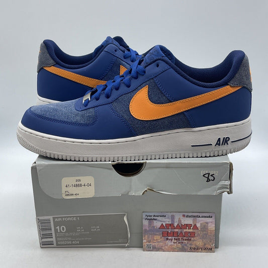 Size 10 - Nike Air Force 1 Low Storm Blue Denim Orange Suede Leather (488298-404