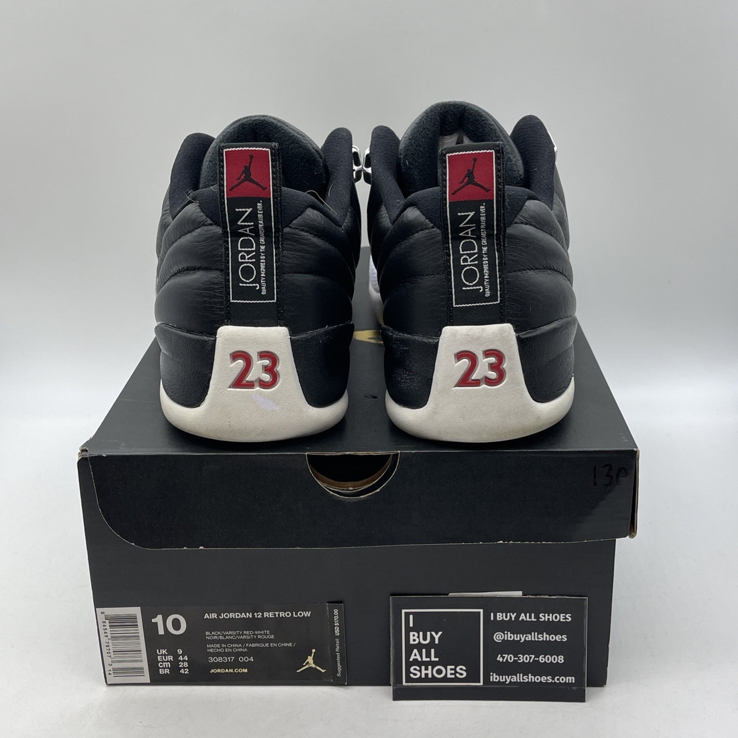 Size 10 - Air Jordan 12 Retro Low Playoffs Black White Leather (308317-004)