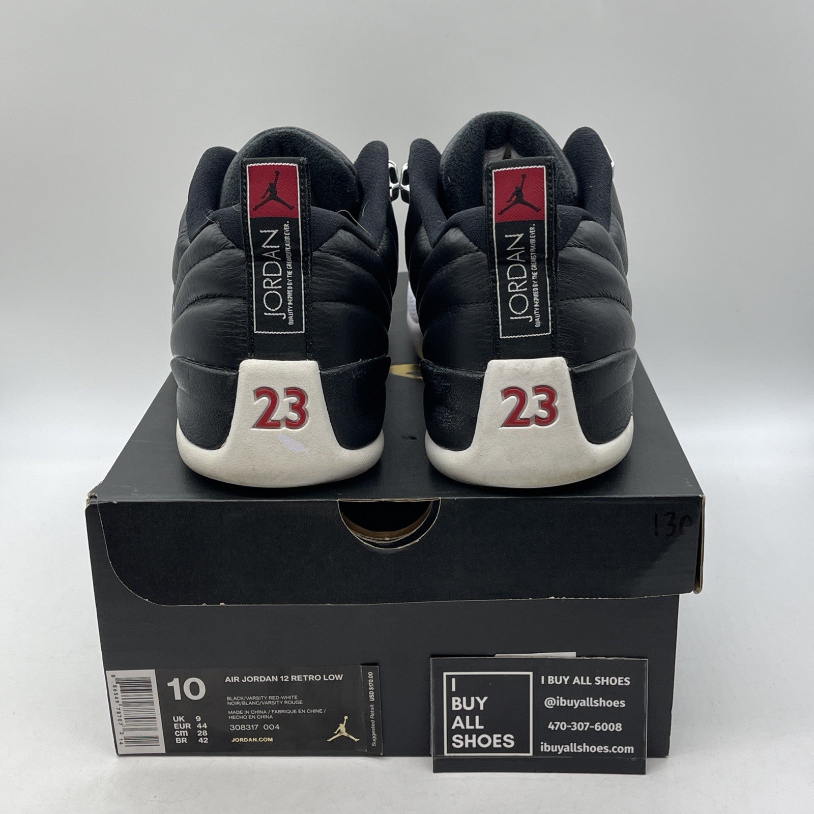 Size 10 - Air Jordan 12 Retro Low Playoffs Black White Leather (308317-004)