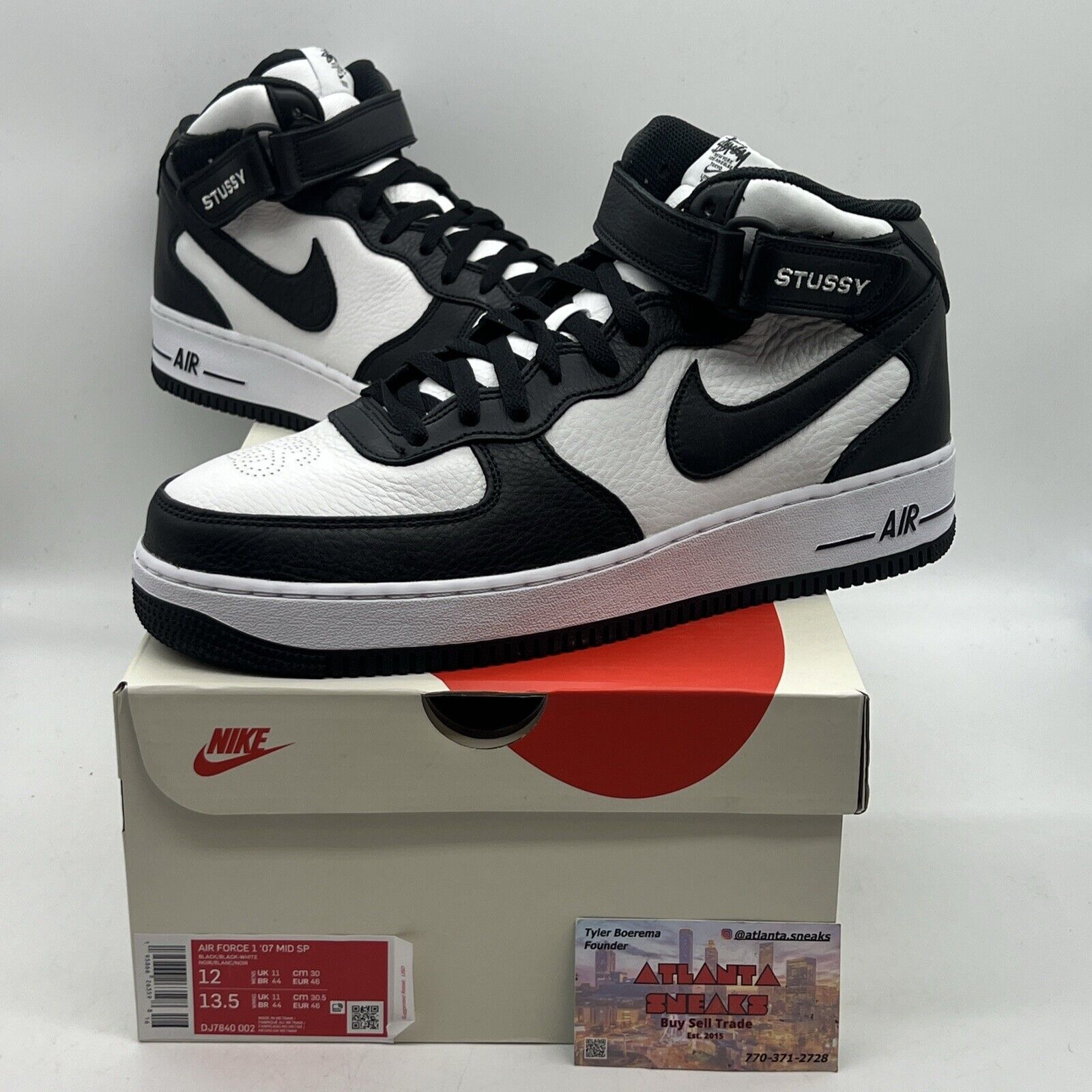Size 12 - Nike Air Force 1 Mid x Stussy White Black 2022 Brand New Og All
