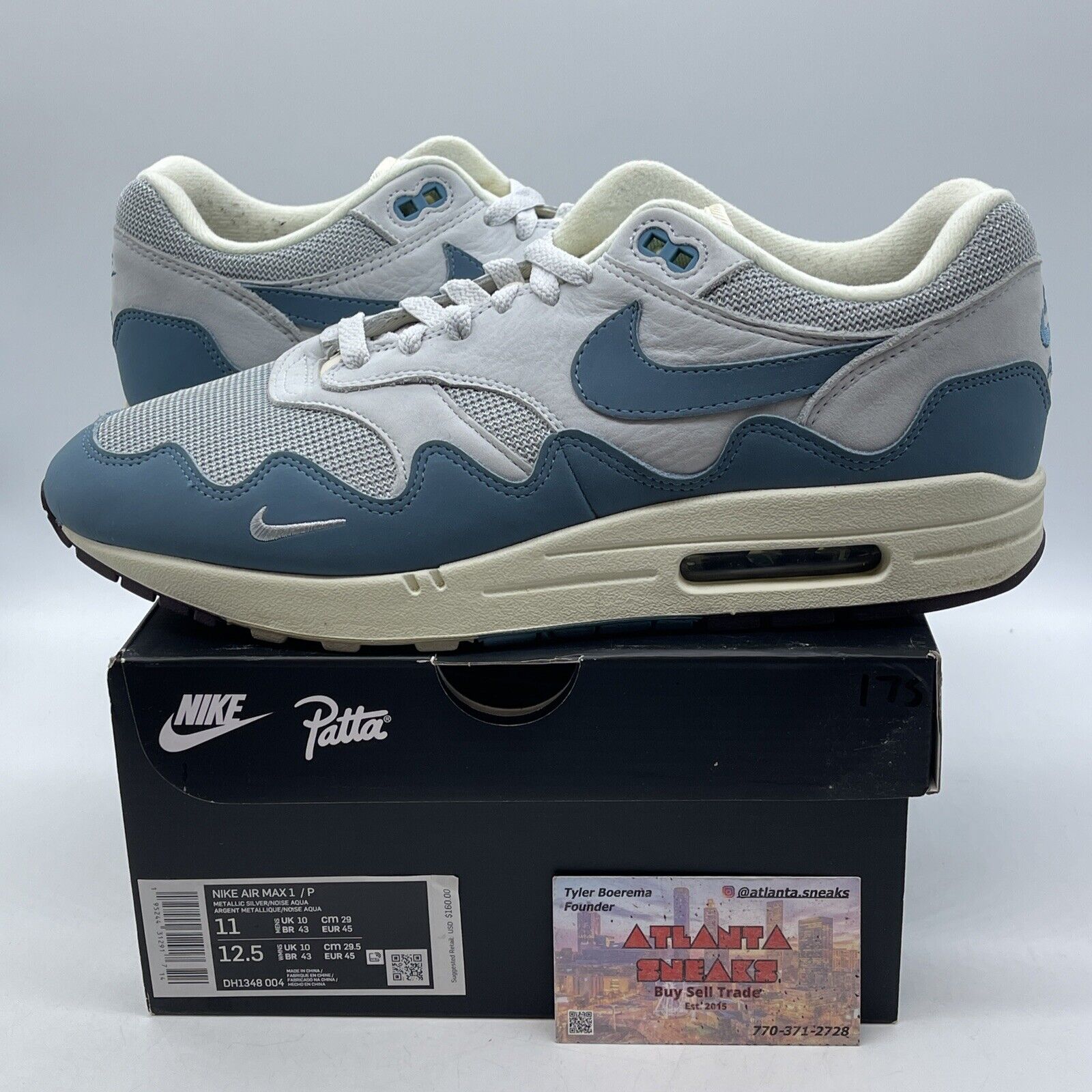 Size 11 - Nike Air Max 1 Patta Waves Noise Aqua Blue Grey Suede (DH1348-004)