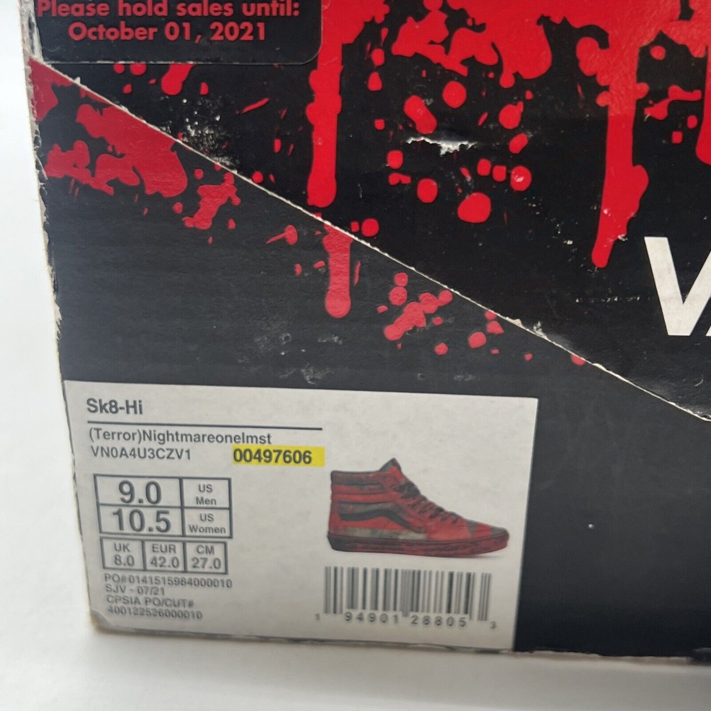 Size 9 - VANS House of Terror x Sk8- High The Nightmare on Elm Street