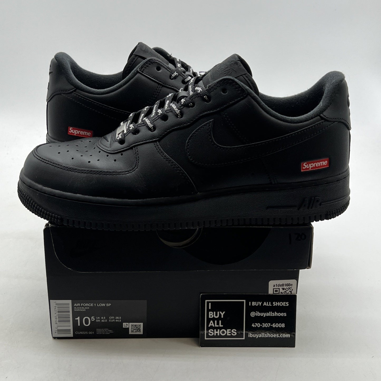 Size 10.5 - Nike Air Force 1 Low x Supreme Box Logo - Black (CU9225-001)