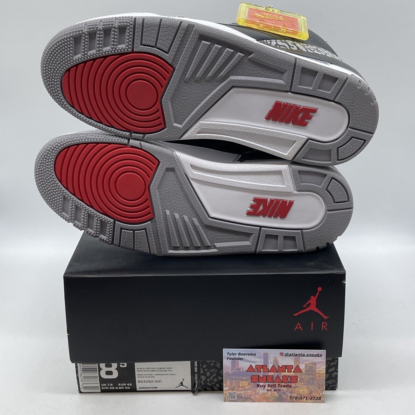 Size 8 - Jordan 3 Retro OG Mid Black Cement Grey White Red Suede (854262-001)