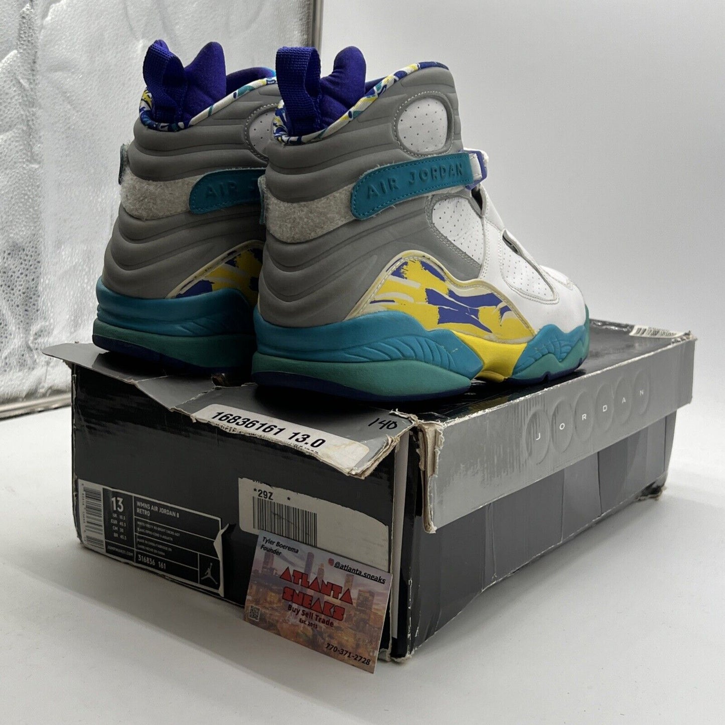 Size 13 - Air Jordan 8 Retro White Aqua W (316836-161)