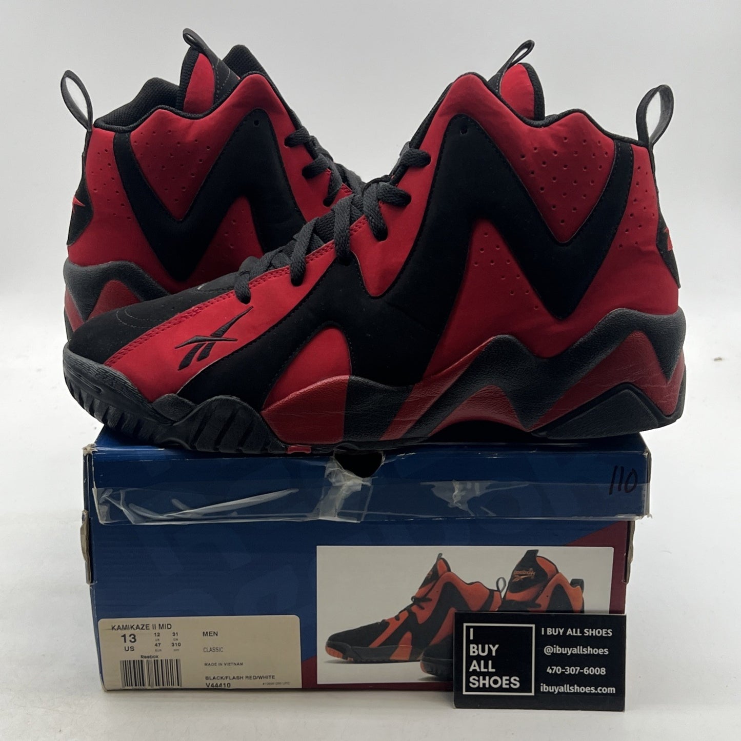 Size 13 - Reebok Kamikaze 2 Mid Blackflash Red (V44410)