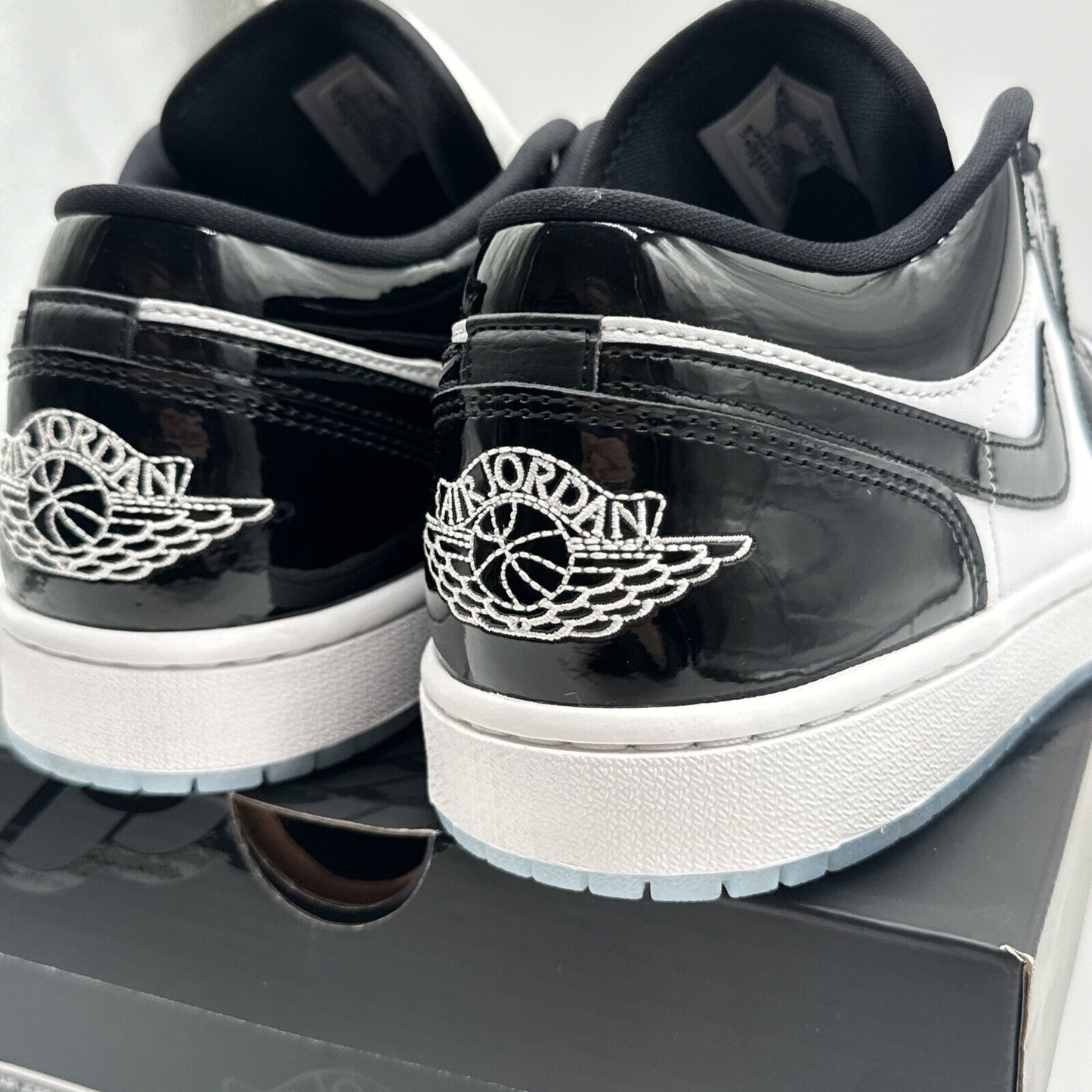 Size 9.5 - Jordan 1 Low SE Concord Black White Patent Leather Tuxedo Icy Soles