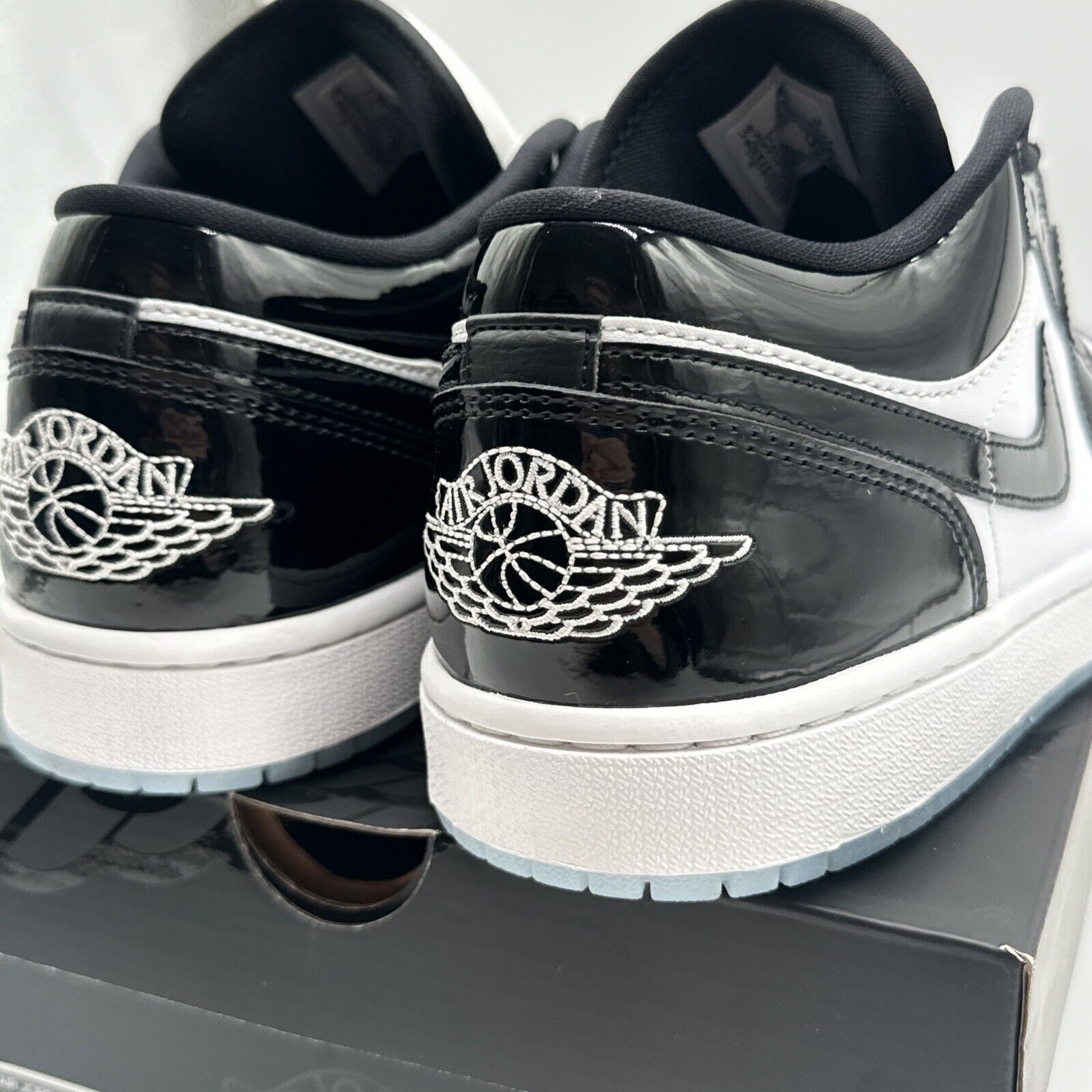 Size 9.5 - Jordan 1 Low SE Concord Black White Patent Leather Tuxedo Icy Soles
