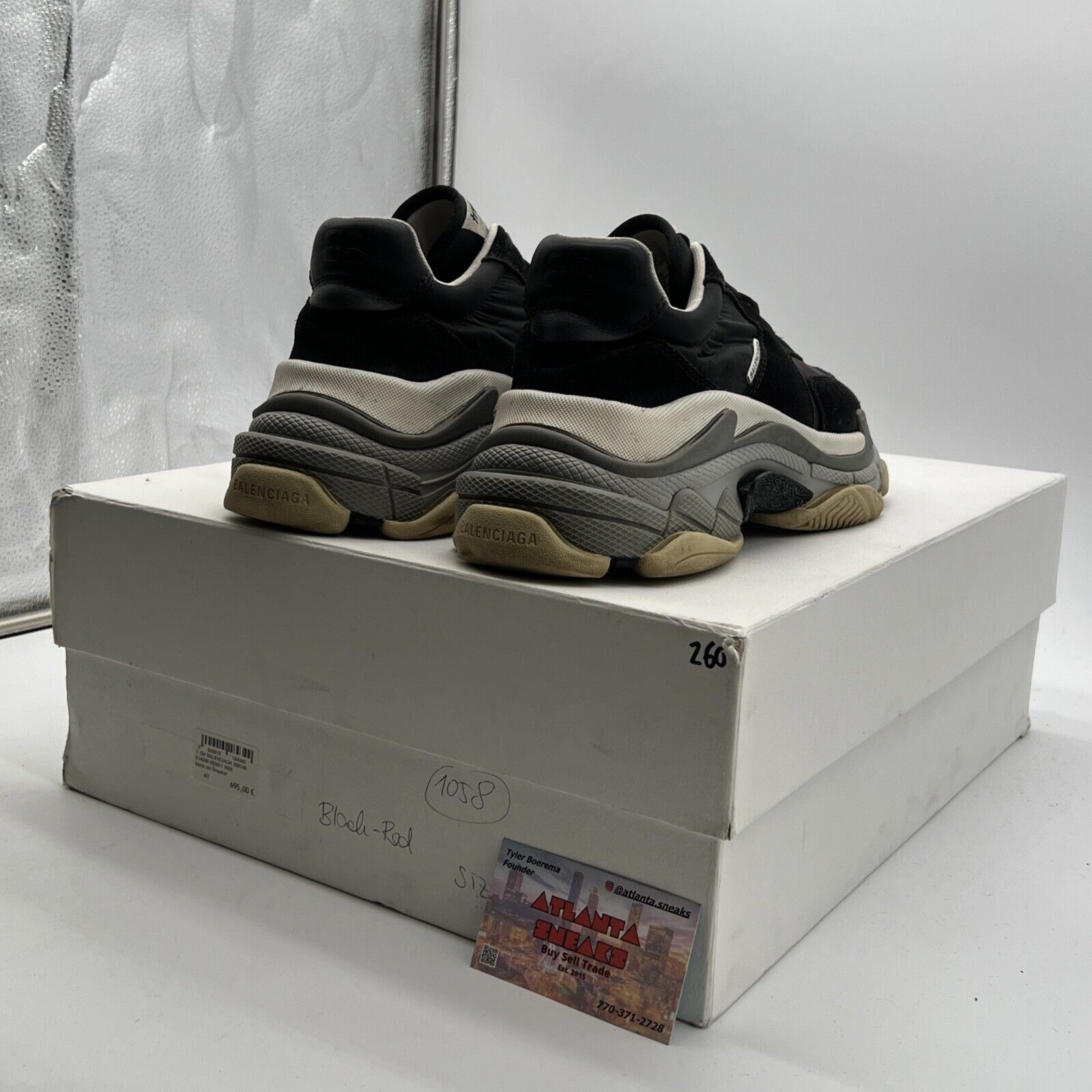 Size 8- Balenciaga Triple S Mens V2 Black Burgundy Nylon Speed Trainer