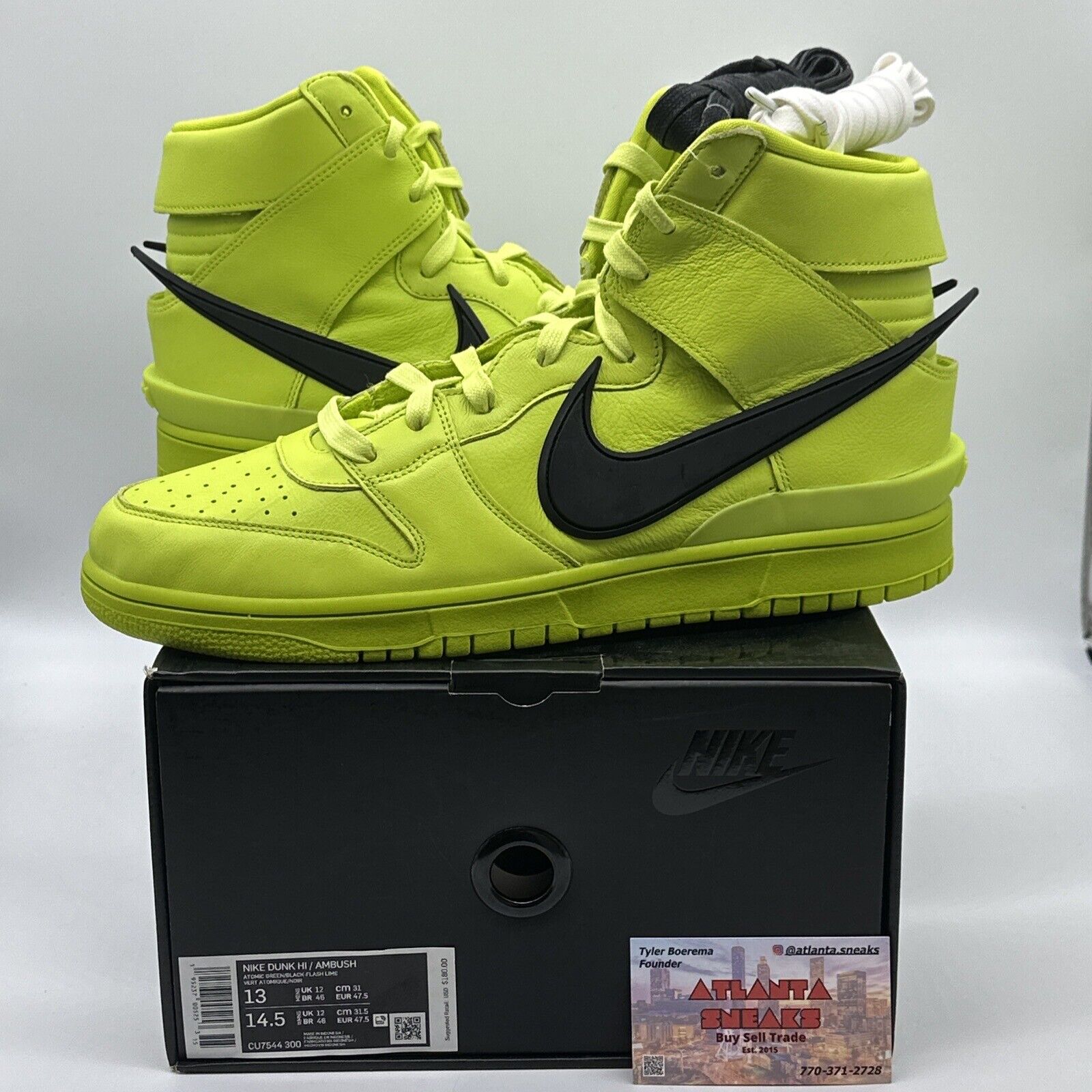 Size 13 -  Nike Dunk High AMBUSH Flash Lime Green Black Premium Leather OG All N