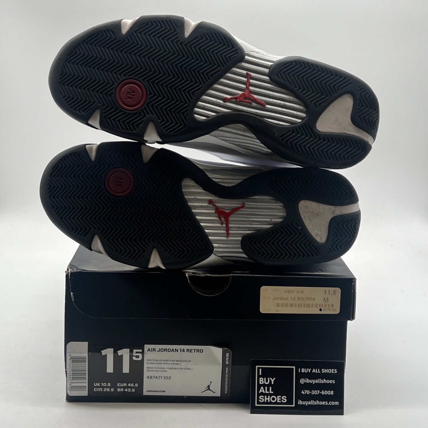 Size 11.5 - Air Jordan 14 Retro 2014 Black Toe (487471-102)
