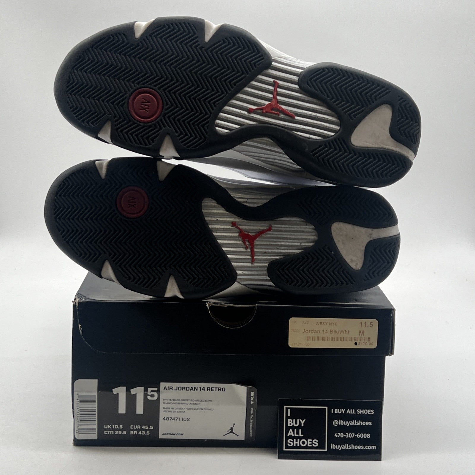 Size 11.5 - Air Jordan 14 Retro 2014 Black Toe (487471-102)