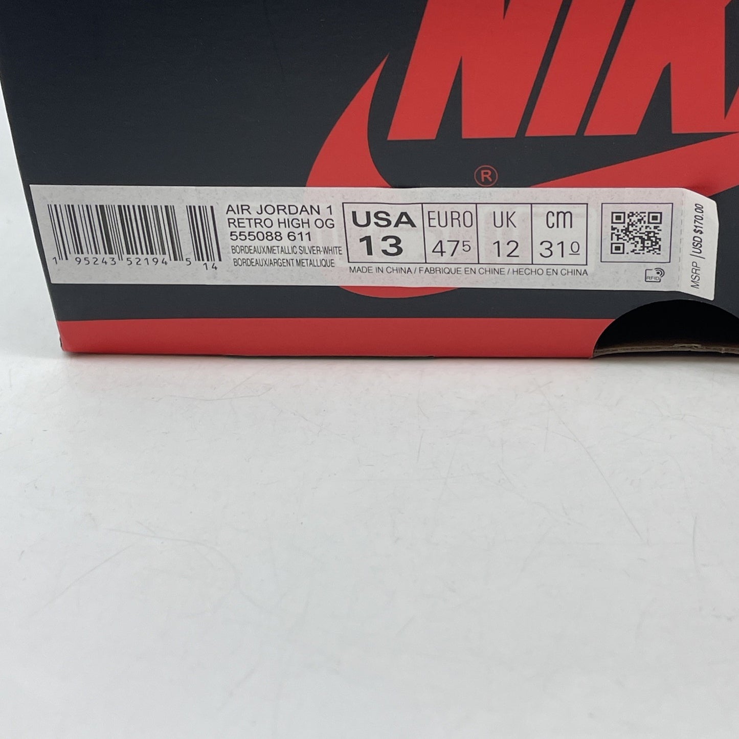 Size 13 - Air Jordan 1 Retro High OG Bordeaux (555088-611)