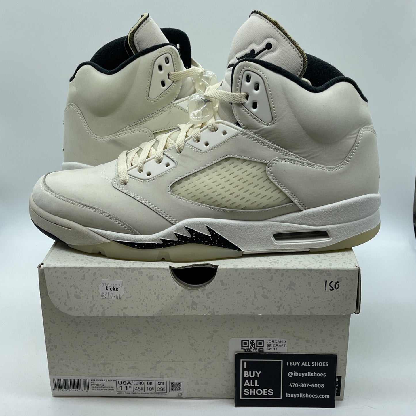 Size 11.5 - Air Jordan 5 Retro SE Sail White Tan Black Suede (FN7405-100)