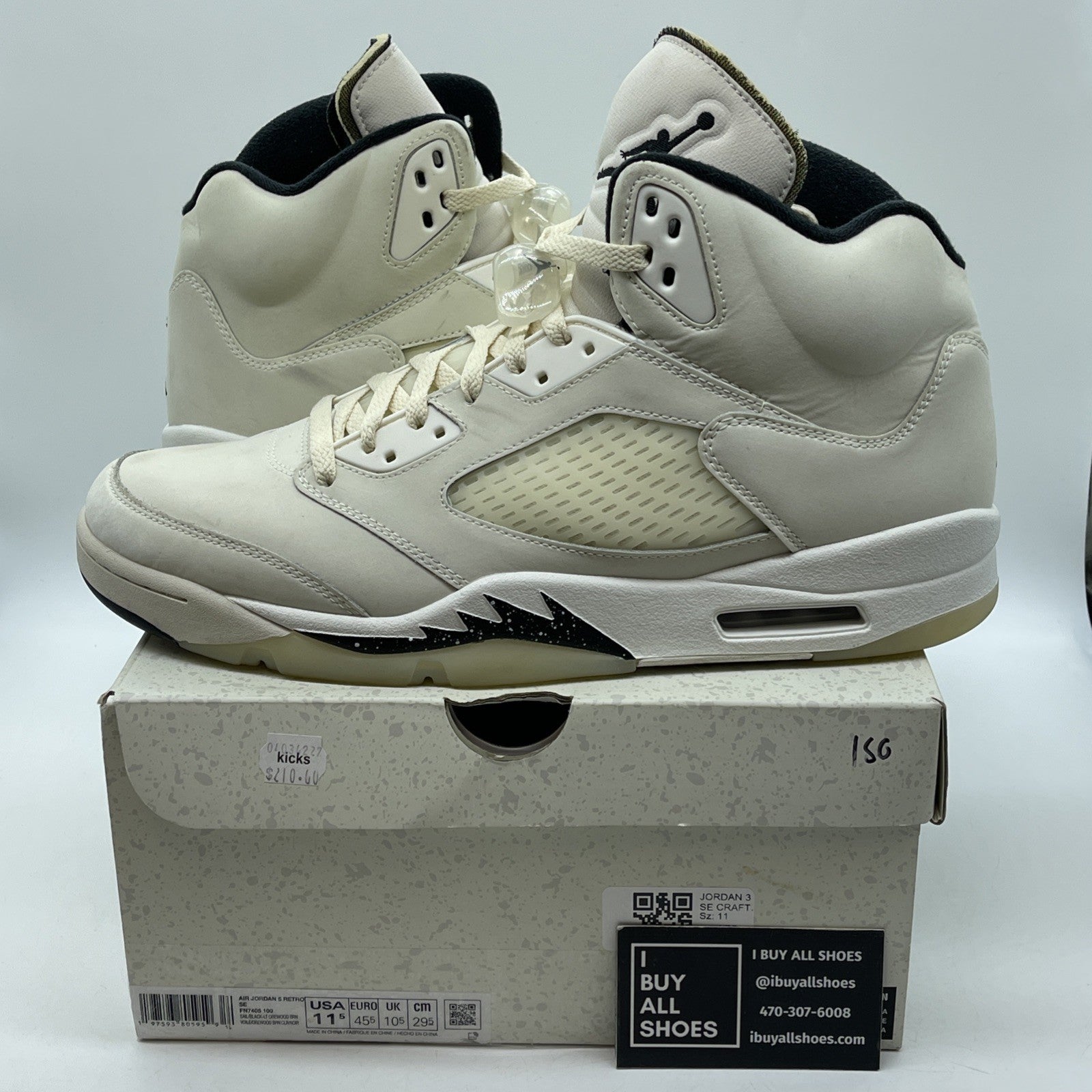 Size 11.5 - Air Jordan 5 Retro SE Sail White Tan Black Suede (FN7405-100)