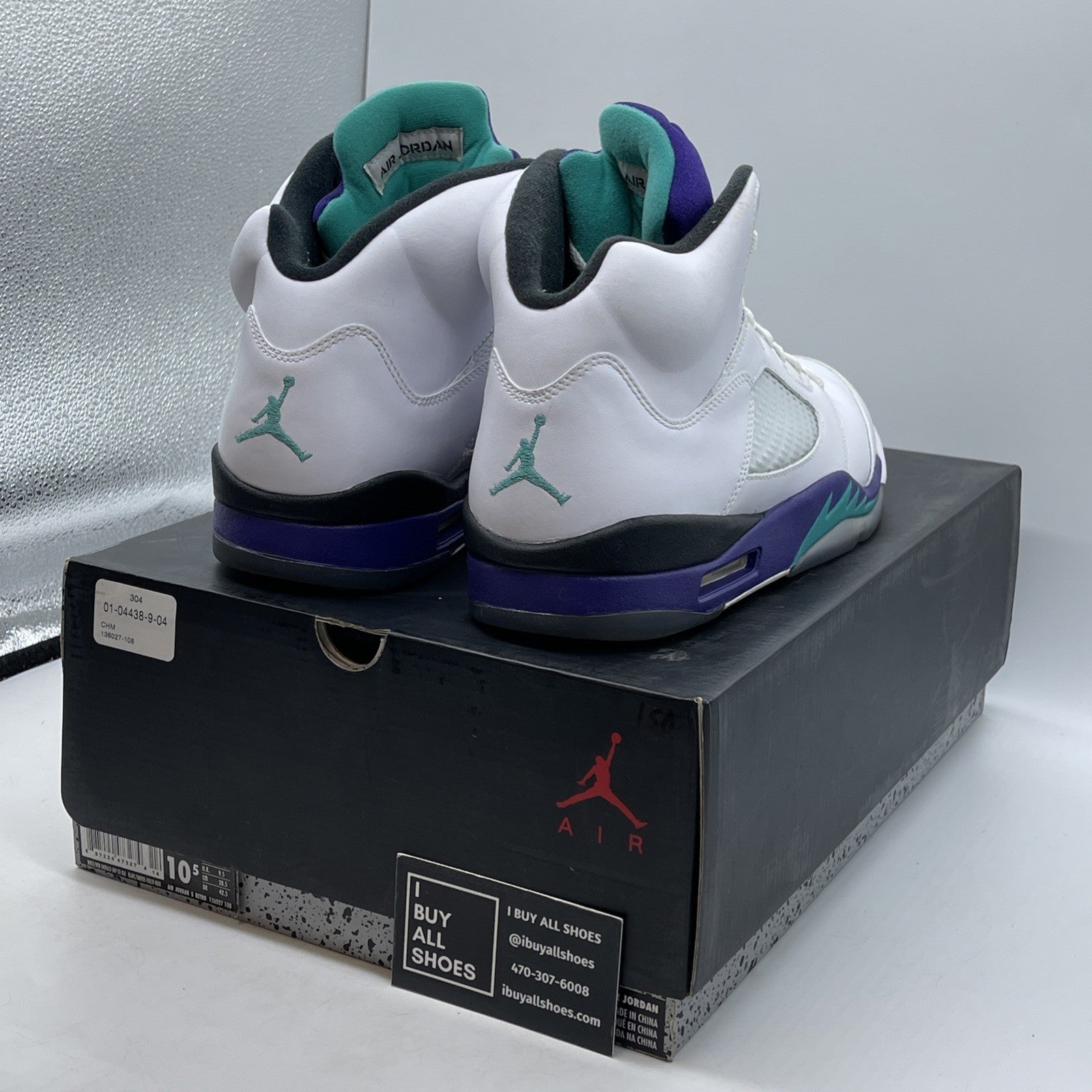 Size 10.5 - Jordan 5 Retro Grape 2013 White Purple Leather (136027-108)
