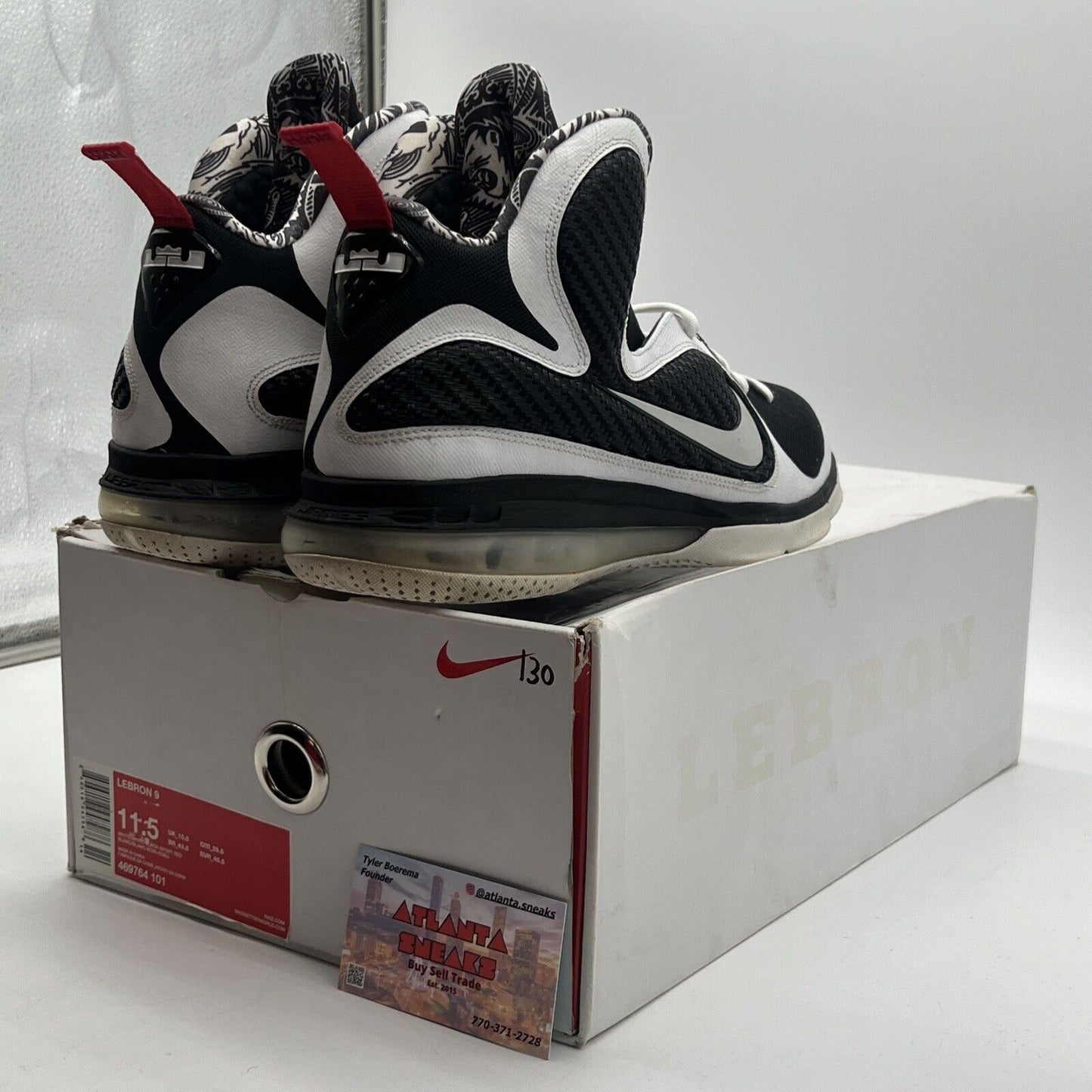 Size 11.5 - Nike LeBron 9 Freegums Black White Red Leather (469764-101)