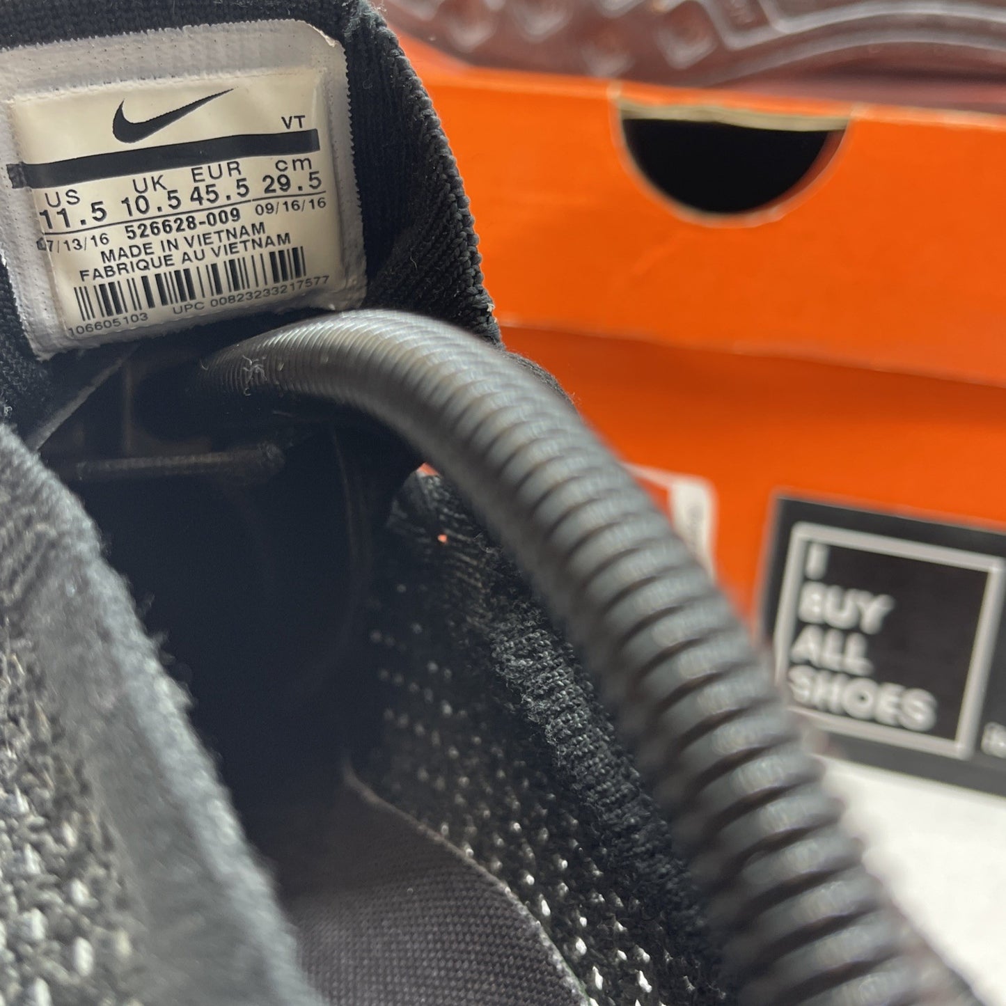 Size 11.5 - Nike Flyknit Racer Triple Black (526628-009)