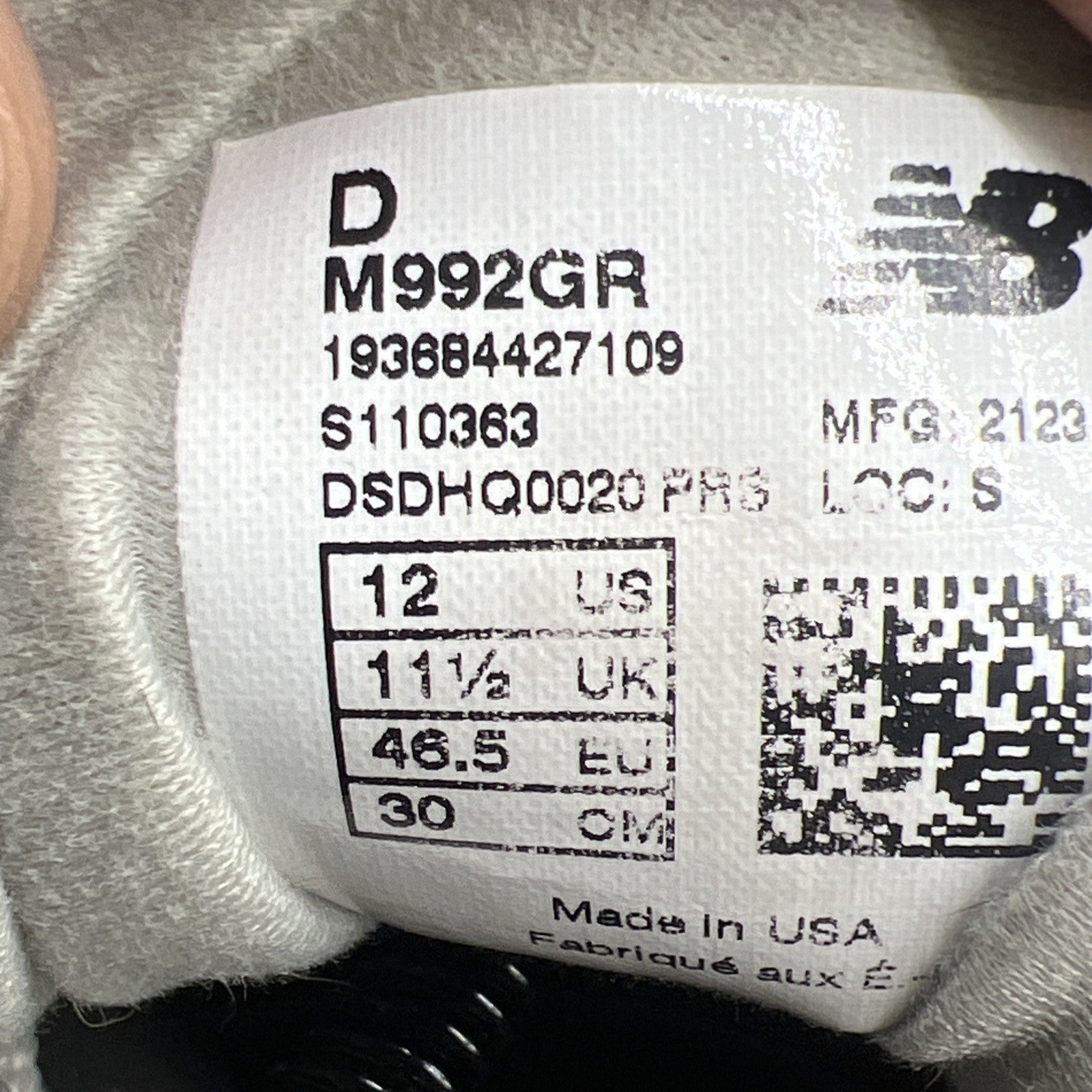 Size 12 - New Balance 992 Made in USA 2020 Grey (M992GR)