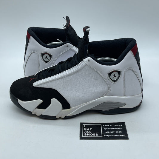 Size 9.5 - Air Jordan 14 Retro 2014 Black Toe White Red Leather (487471-102)