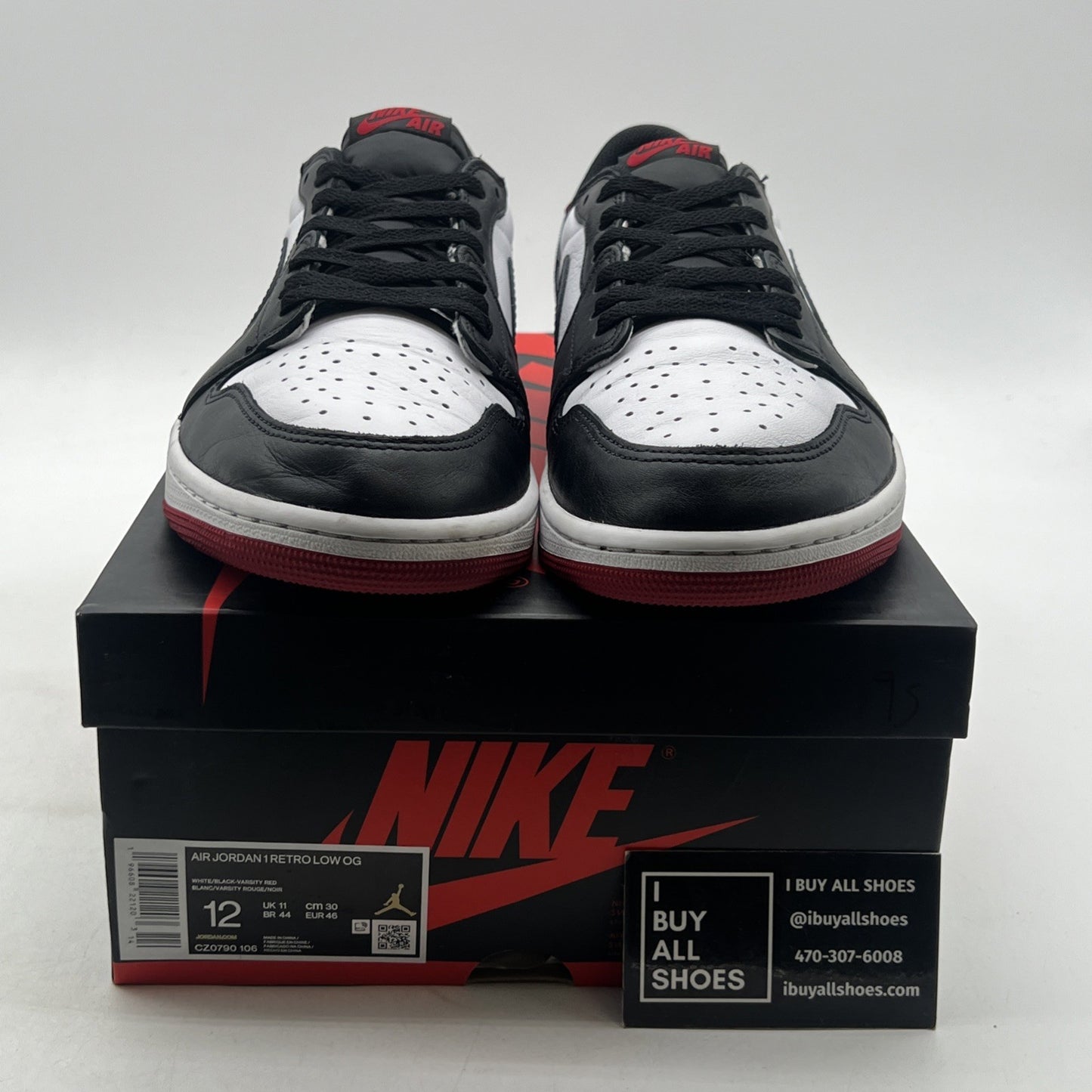 Size 12 - Air Jordan 1 Retro OG Low Black Toe (Cz0790-106)