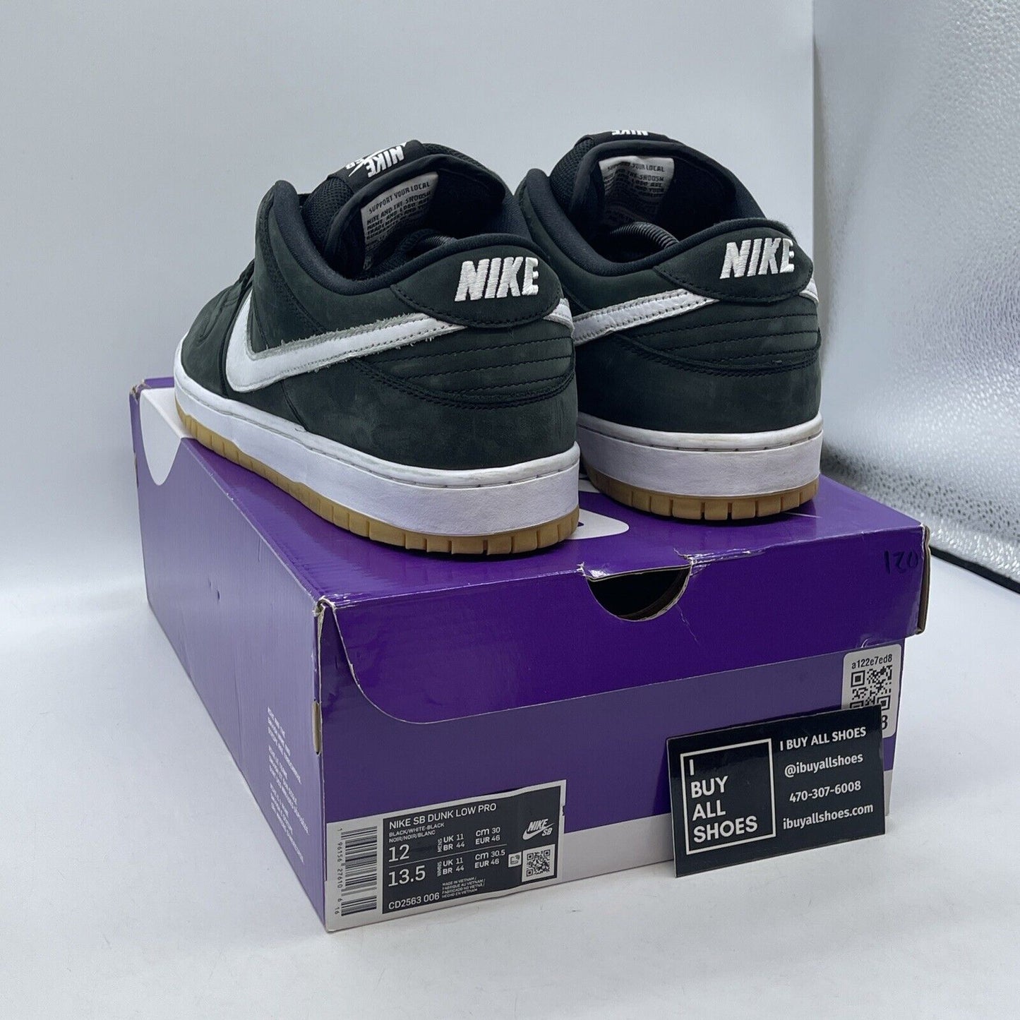 Size 12 - Nike Dunk Low SB Black Gum White Suede Leather (CD2563-006)