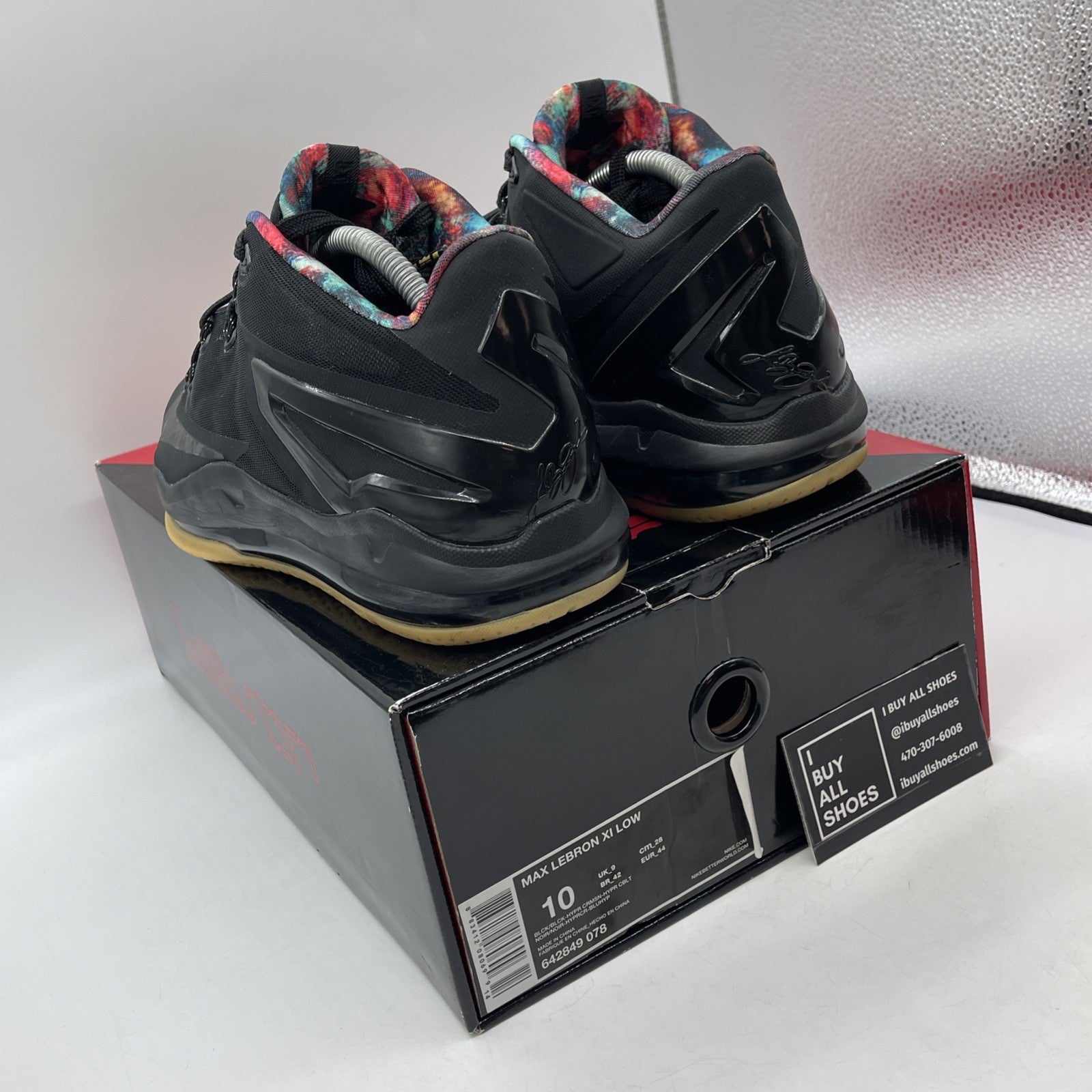 Size 10 - Nike Max LeBron 11 Low Gum Black Leather (642849-078)
