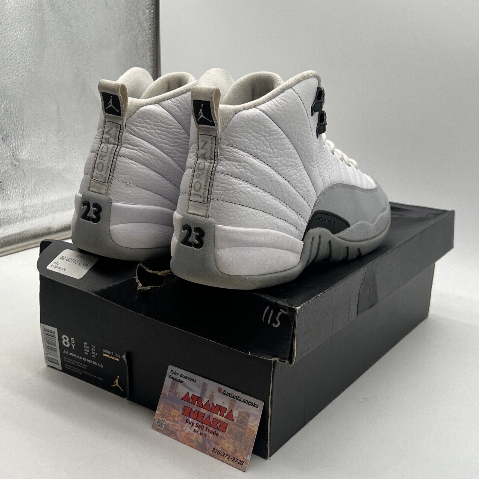 Size 8.5Y - Air Jordan 12 Wolf Grey White Black Leather (510825-108)