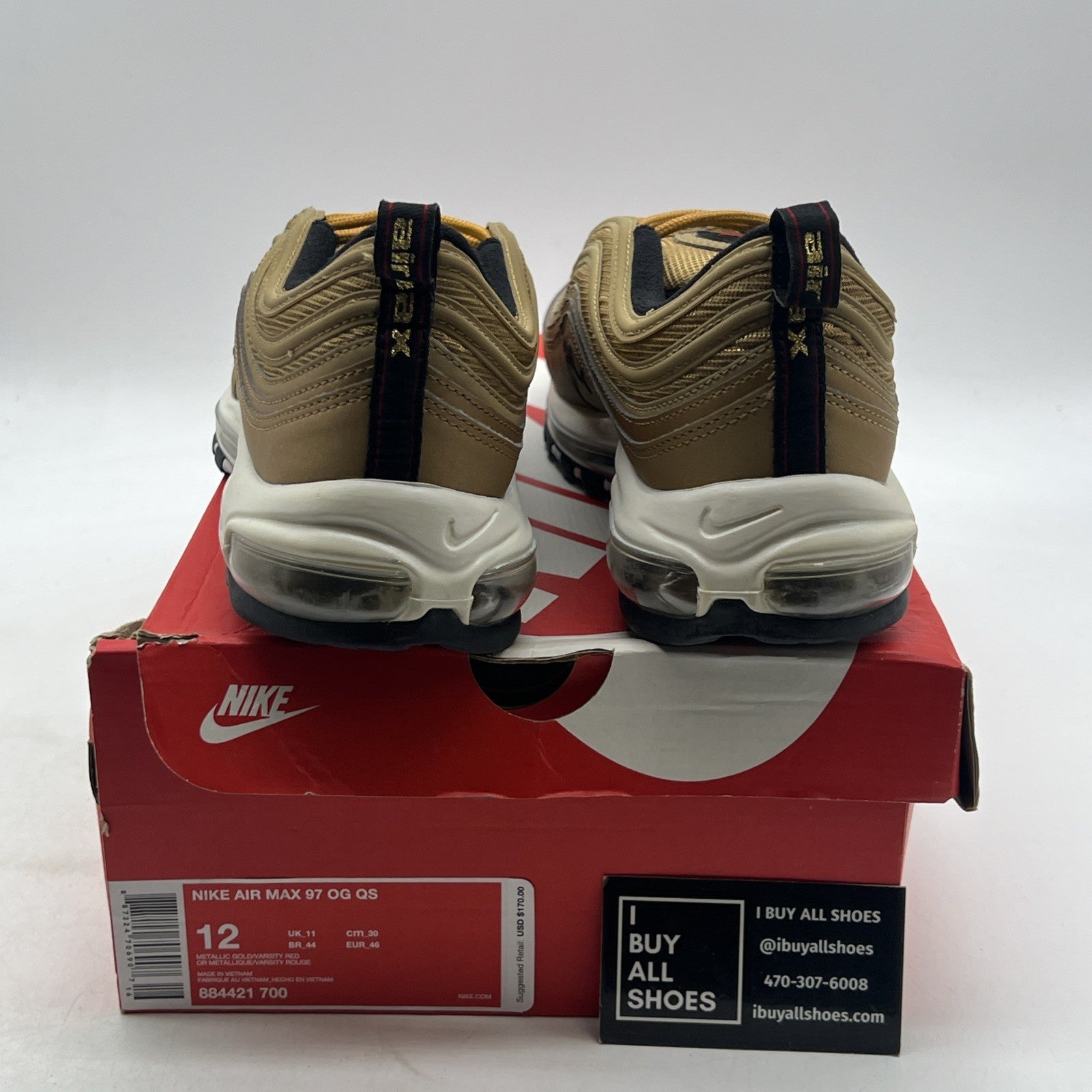 Size 12 - Nike Air Max 97 OG QS Metallic Gold (884421-700)