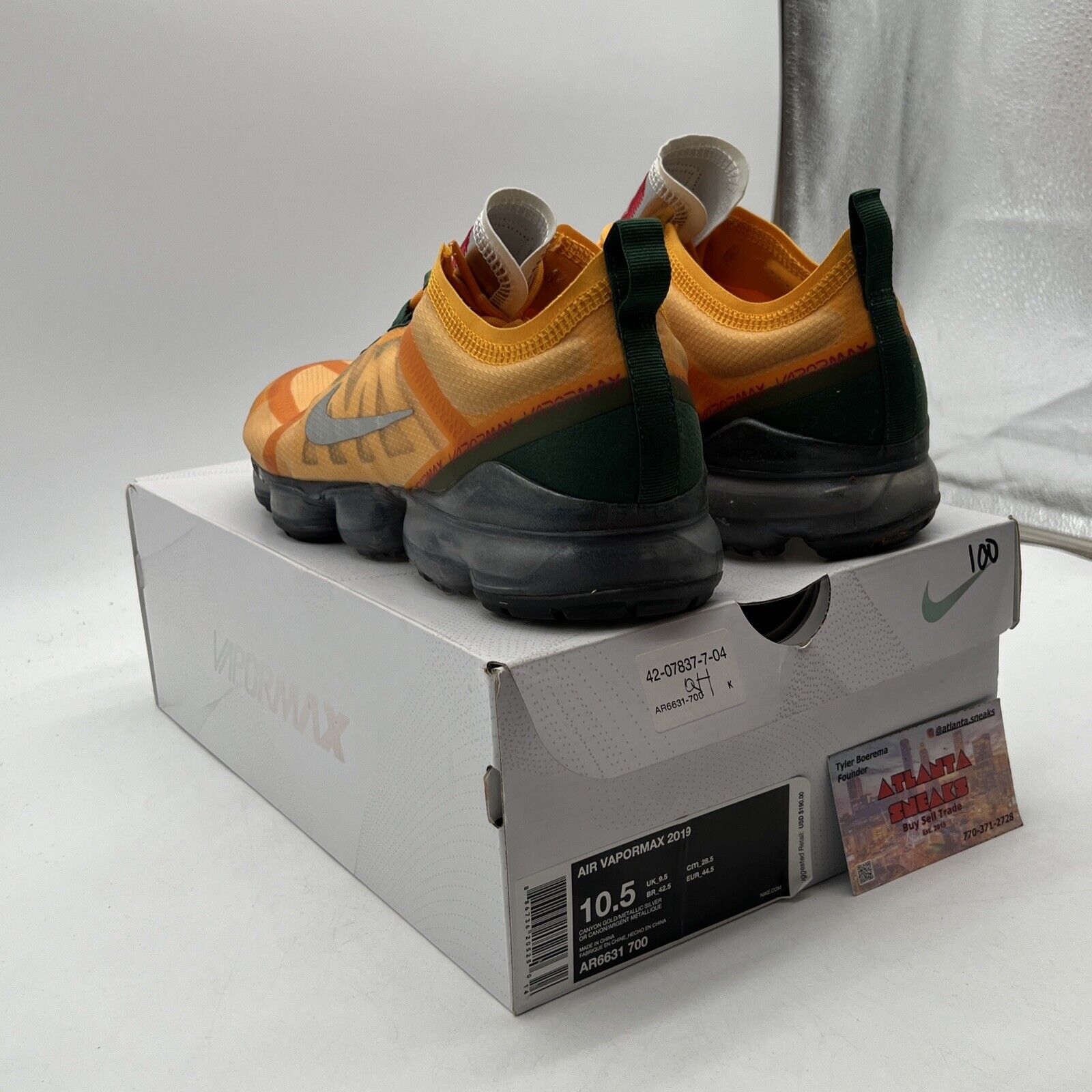 Size 10.5 - Nike Air VaporMax 2019 Canyon Gold Grey Orange Green (AR6631-700)