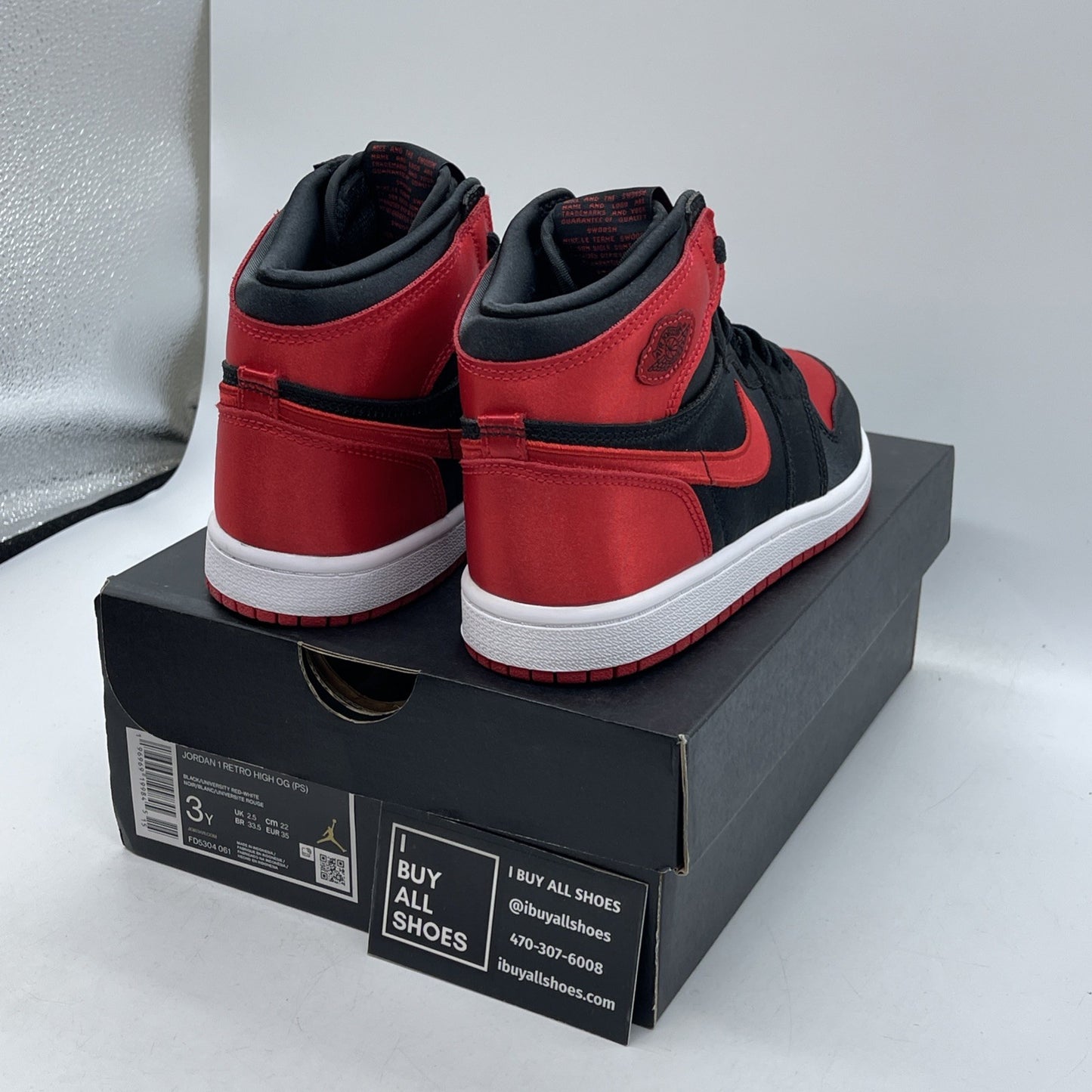 Size 3Y (PS) - Jordan 1 High Retro OG Satin Bred Red Black Suede (FD5304-061)