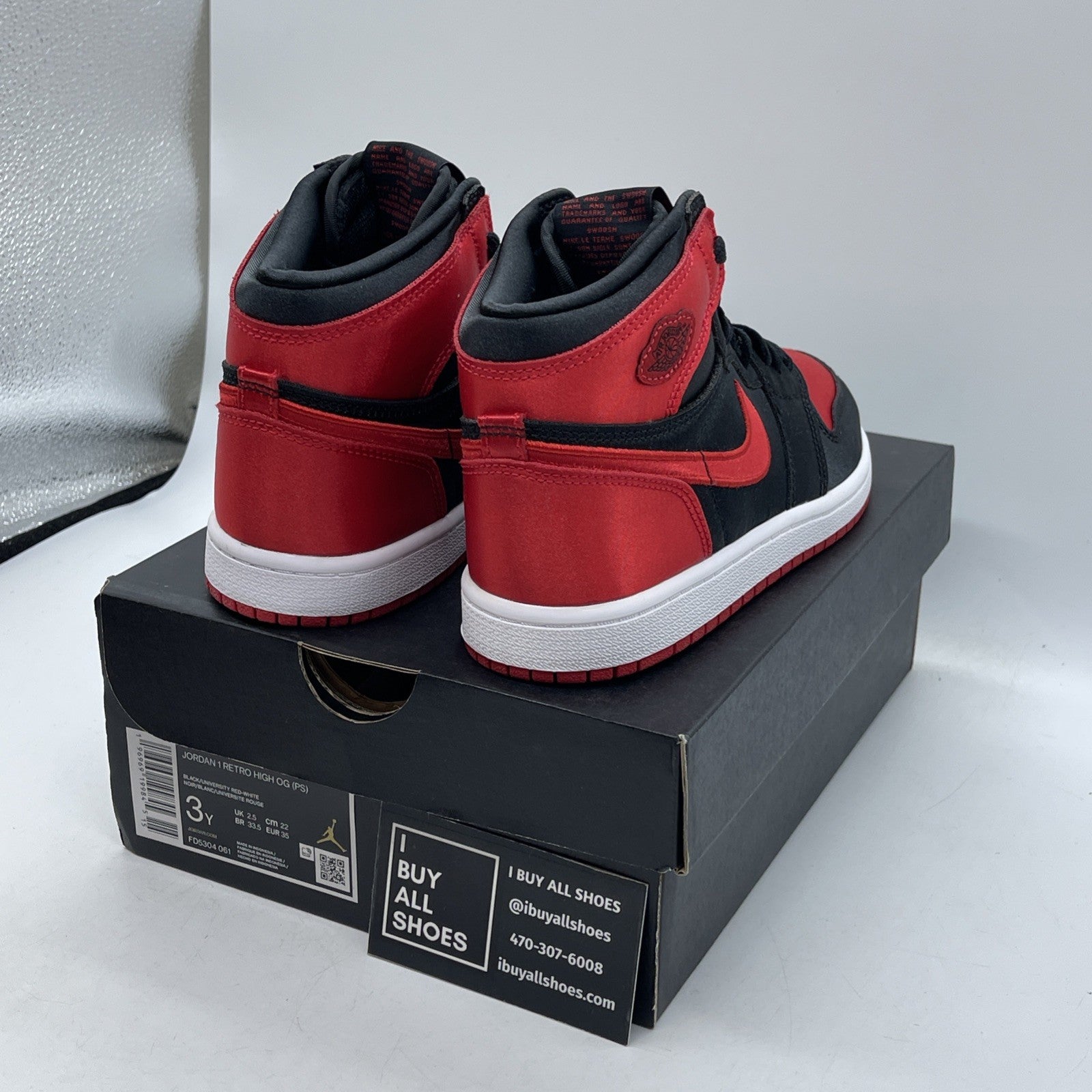 Size 3Y (PS) - Jordan 1 High Retro OG Satin Bred Red Black Suede (FD5304-061)
