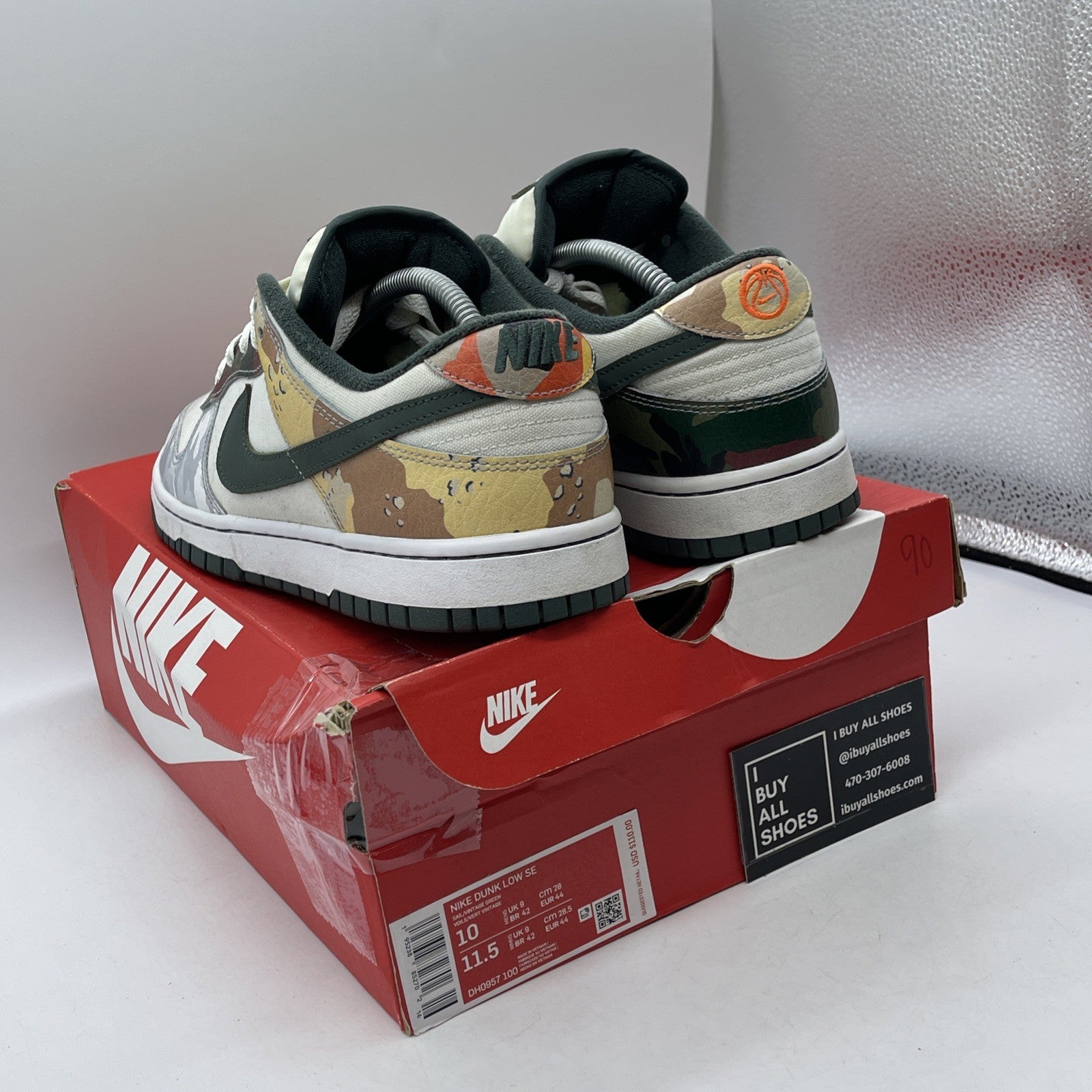 Size 10 - Nike Dunk SE Low Sail Multi-Camo Green Suede Leather (DH0957-100)