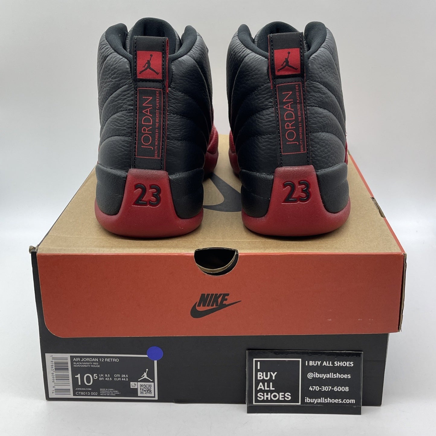 Size 10.5 - Air Jordan 12 Retro 2025 Flu Game Black Red Leather (CT8013-002)
