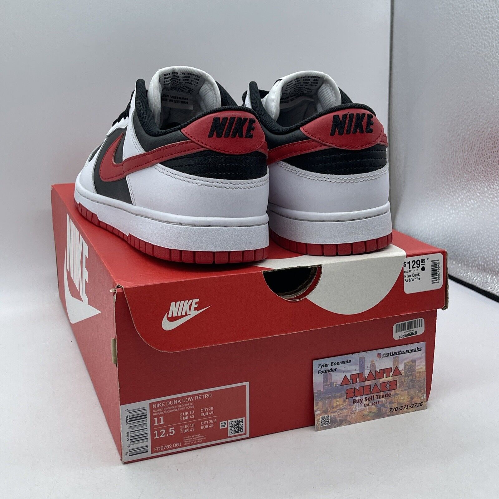 Size 11 - Nike Dunk Low White Black Red Leather (FD9762-061)