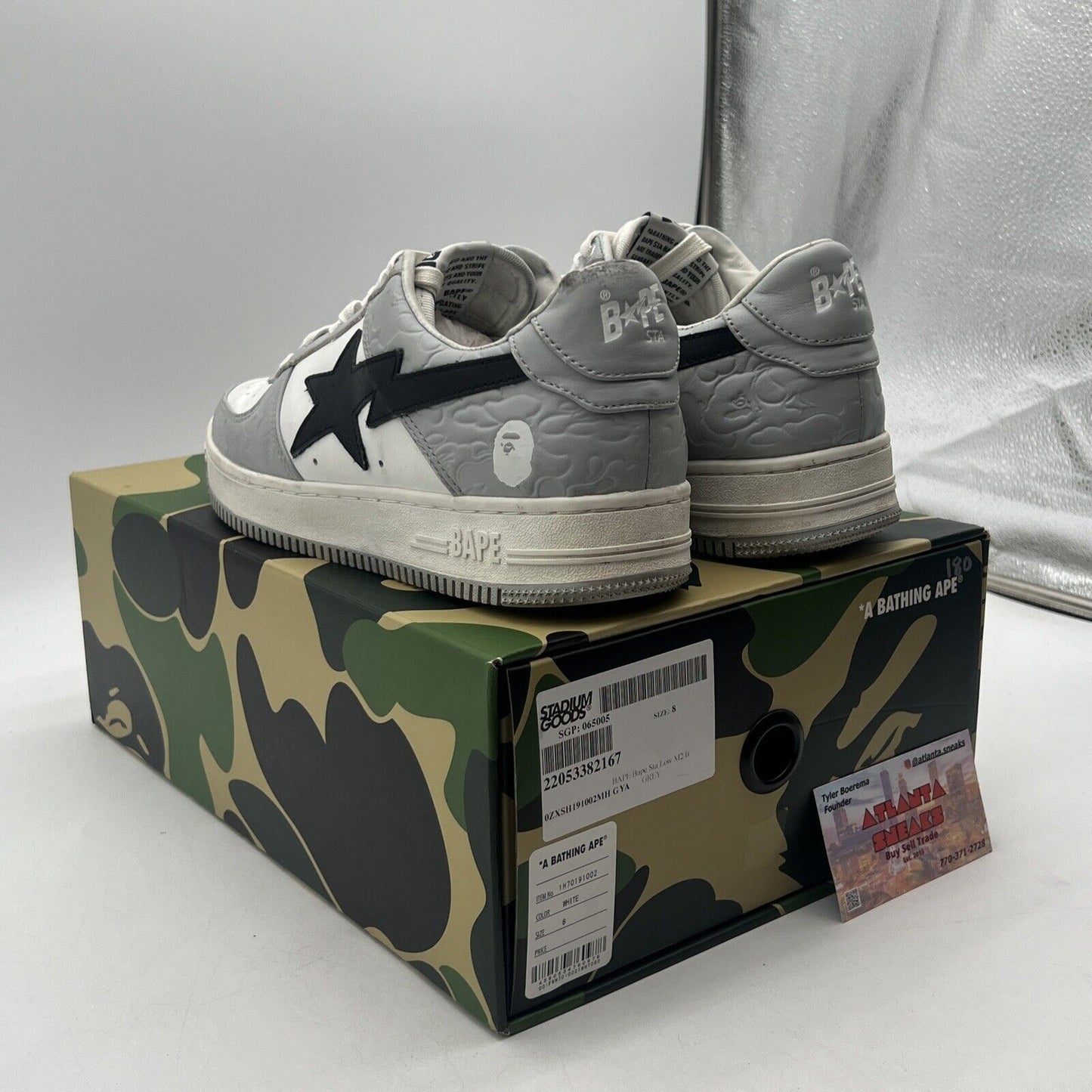 Size 8 - A bathing ape Bapesta Black White Silver Leather (1H70191002)