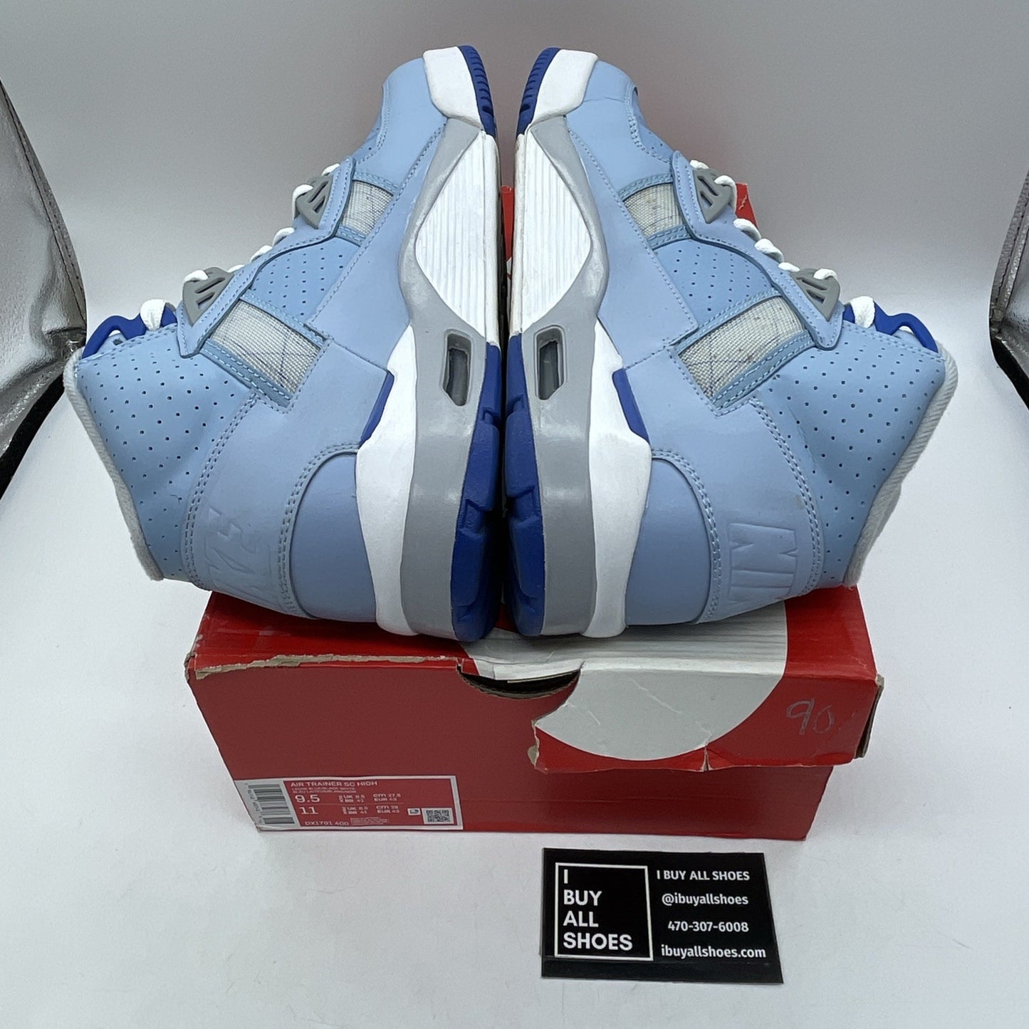 Size 9.5 - Nike Air Trainer SC High Kansas City Royals Blue Suede (DX1791-400)