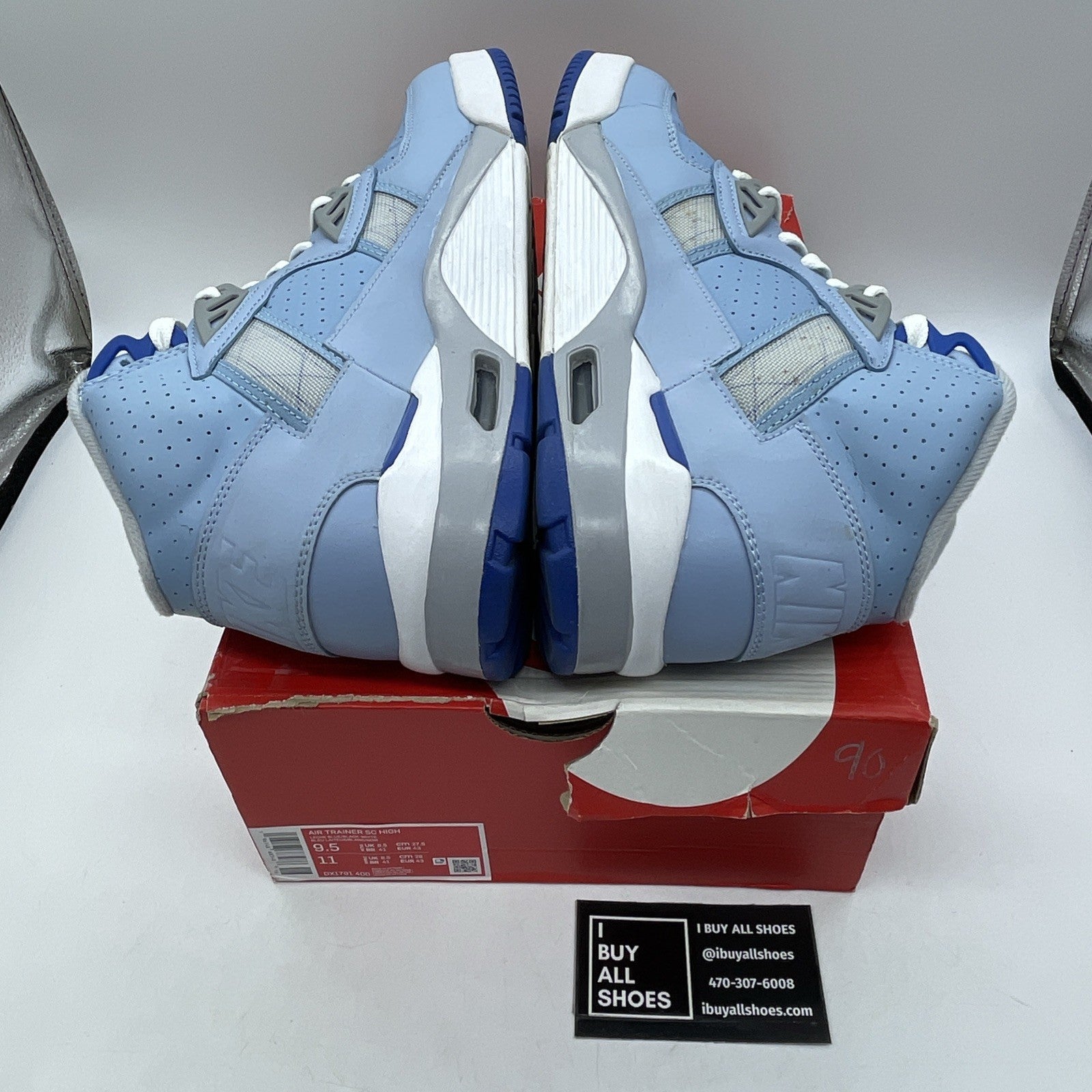 Size 9.5 - Nike Air Trainer SC High Kansas City Royals Blue Suede (DX1791-400)