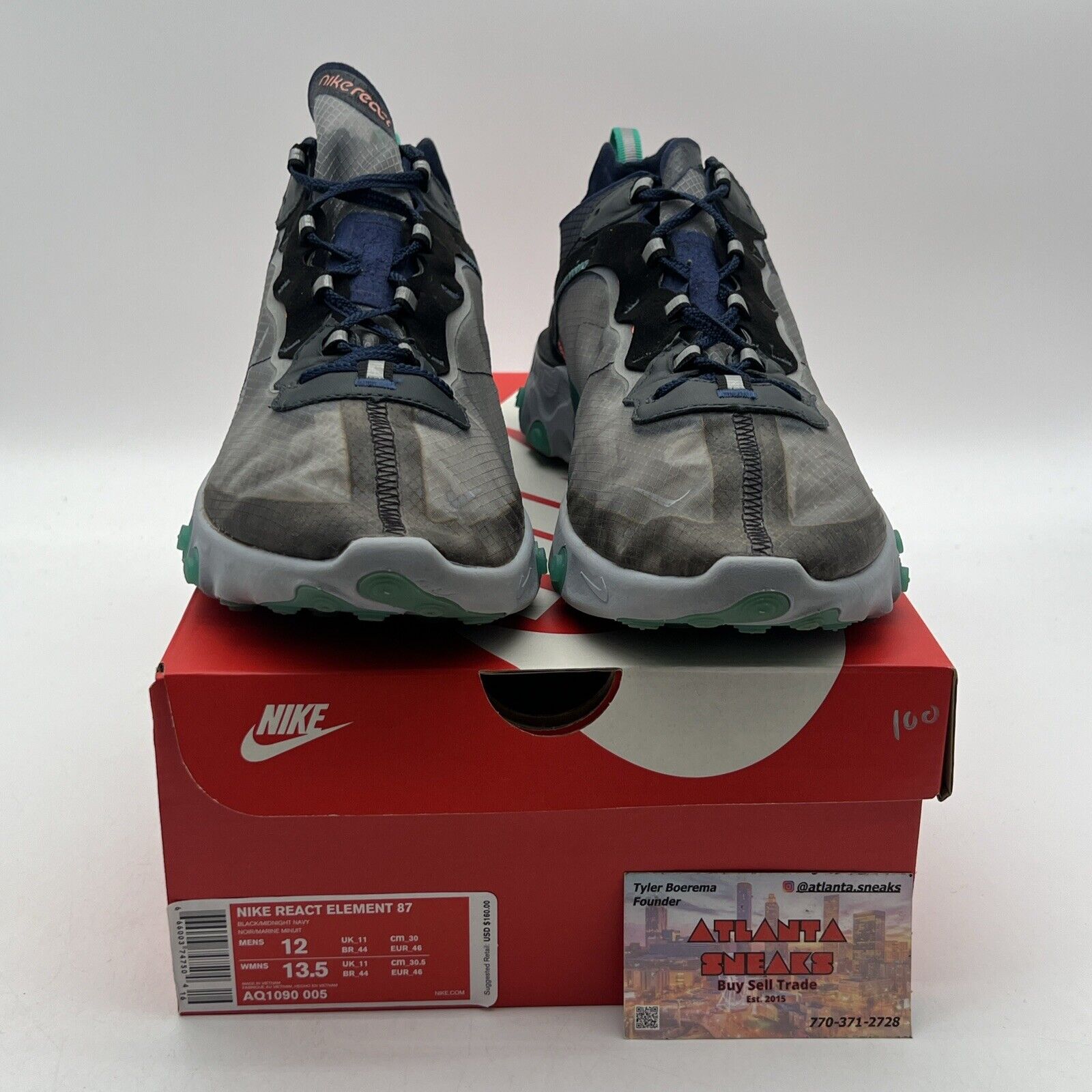 Size 12 - Nike React Element 87 Neptune Green 2018 Navy Grey (AQ1090-005)