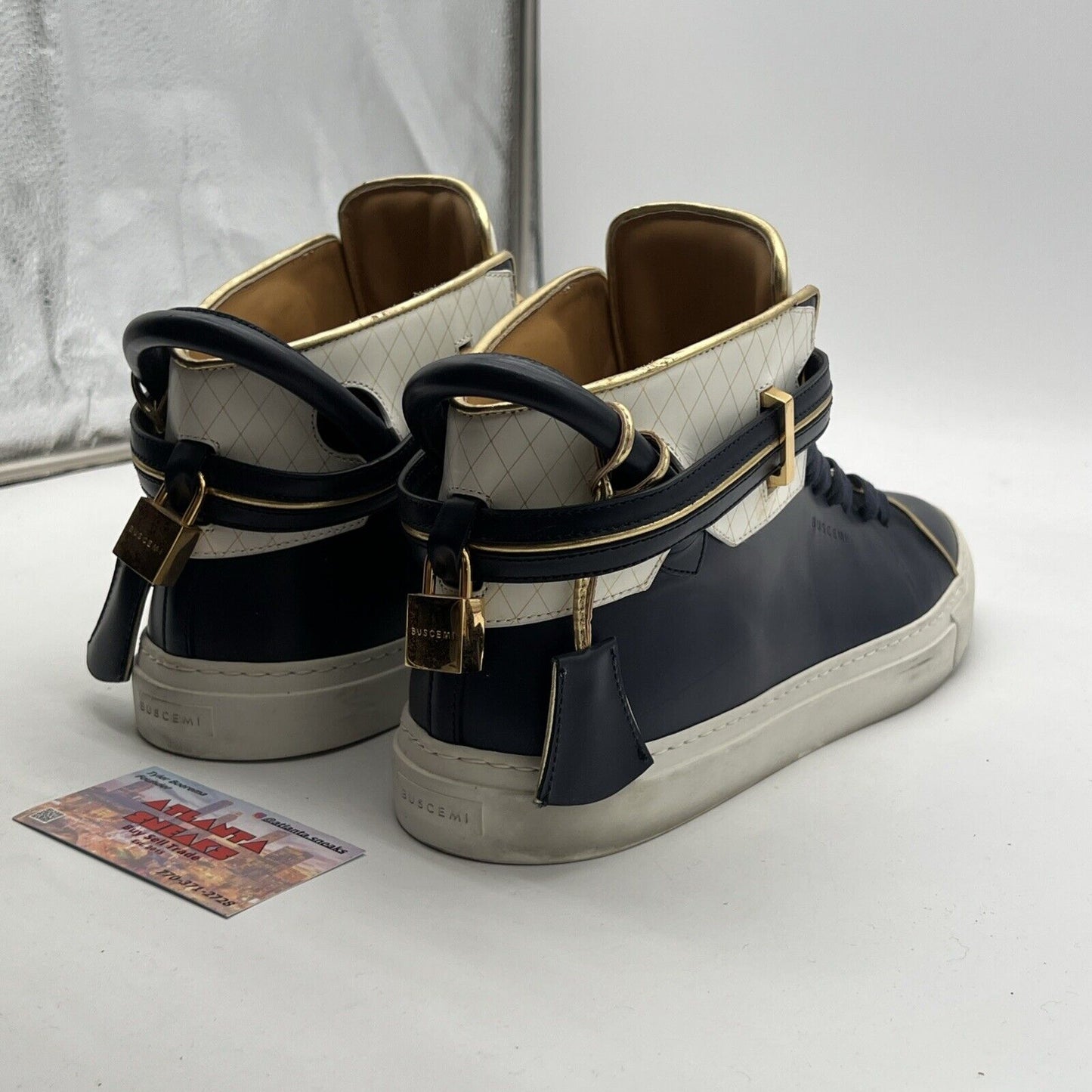 Size 12 - BUSCEMI MENS  LEATHER SNEAKERS Navy Blue