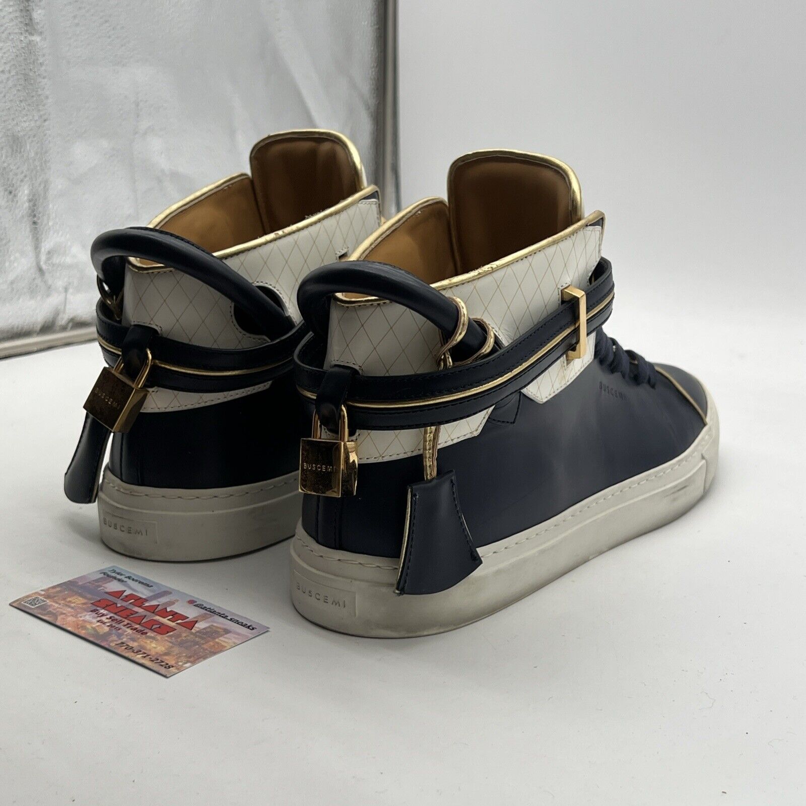 Size 12 - BUSCEMI MENS  LEATHER SNEAKERS Navy Blue